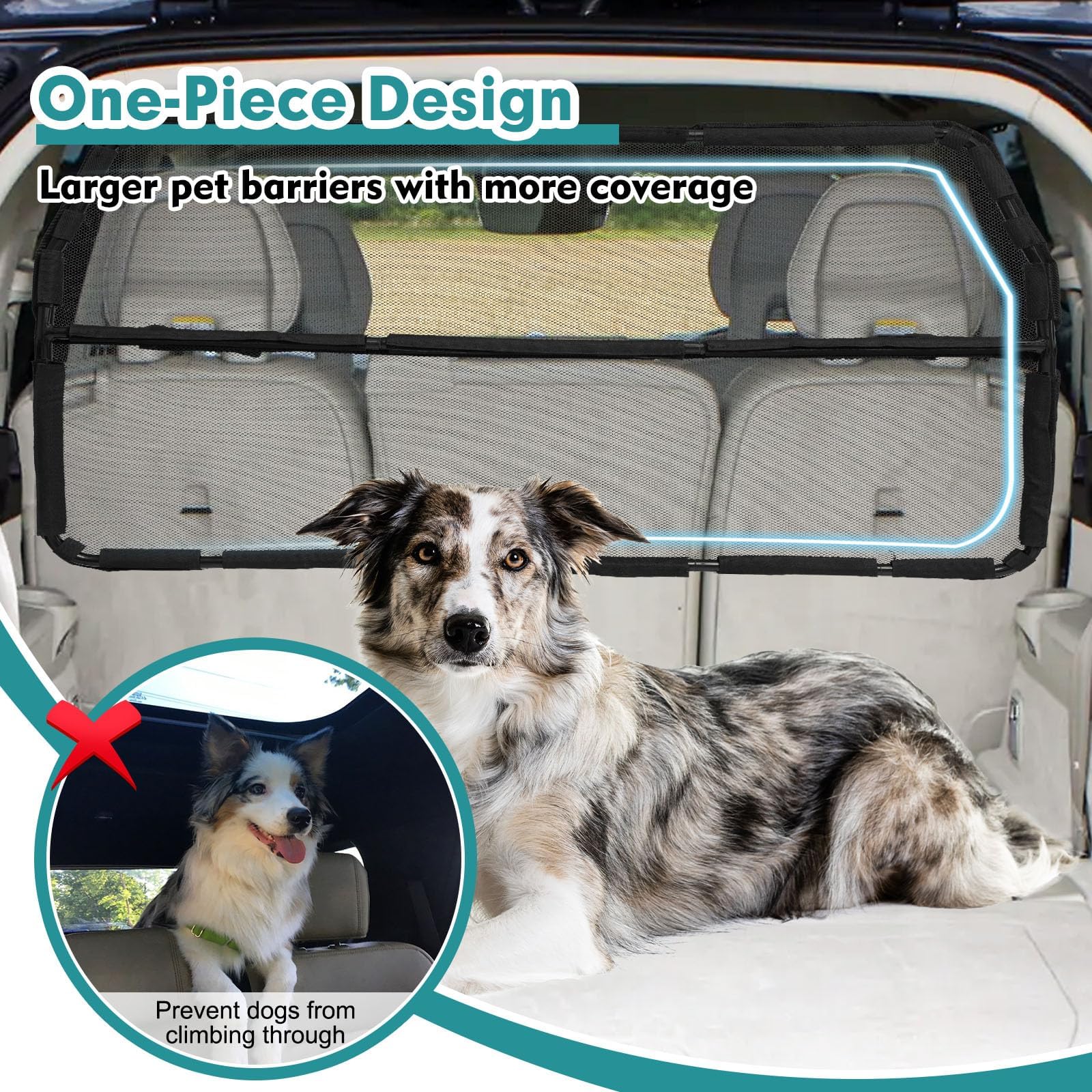 Dog Car Barrier Escape-Proof, 46' Wide Car Divider For 3Rd Row Seats & Cargo Area, Durable Cargo Area Dog Car Gate Trunk Barrier With See Through Net Mesh For Small Sized Suv & Vehicles Or Hatchback