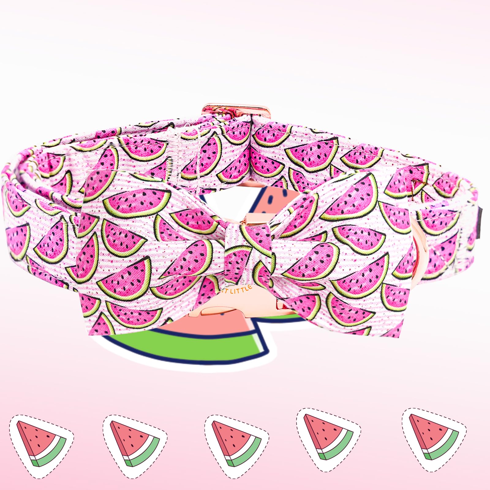 Elegant little tail Dog Collar, Watermelon Print Pet Collar Summer Dog Collar Durable Metal Buckle Dog Collars Cotton Pet Adjust