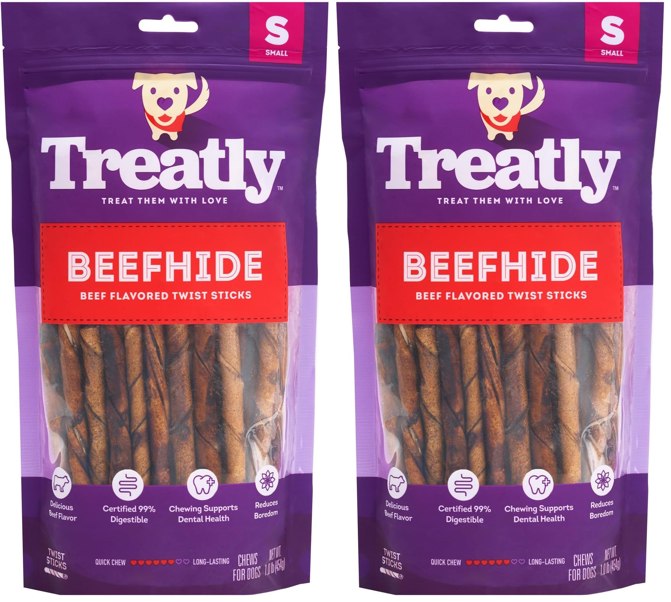 Treatly Beefhide Twist Sticks 5 Dog Chew Treats - Beef Flavor, 1 lb/1 Pack