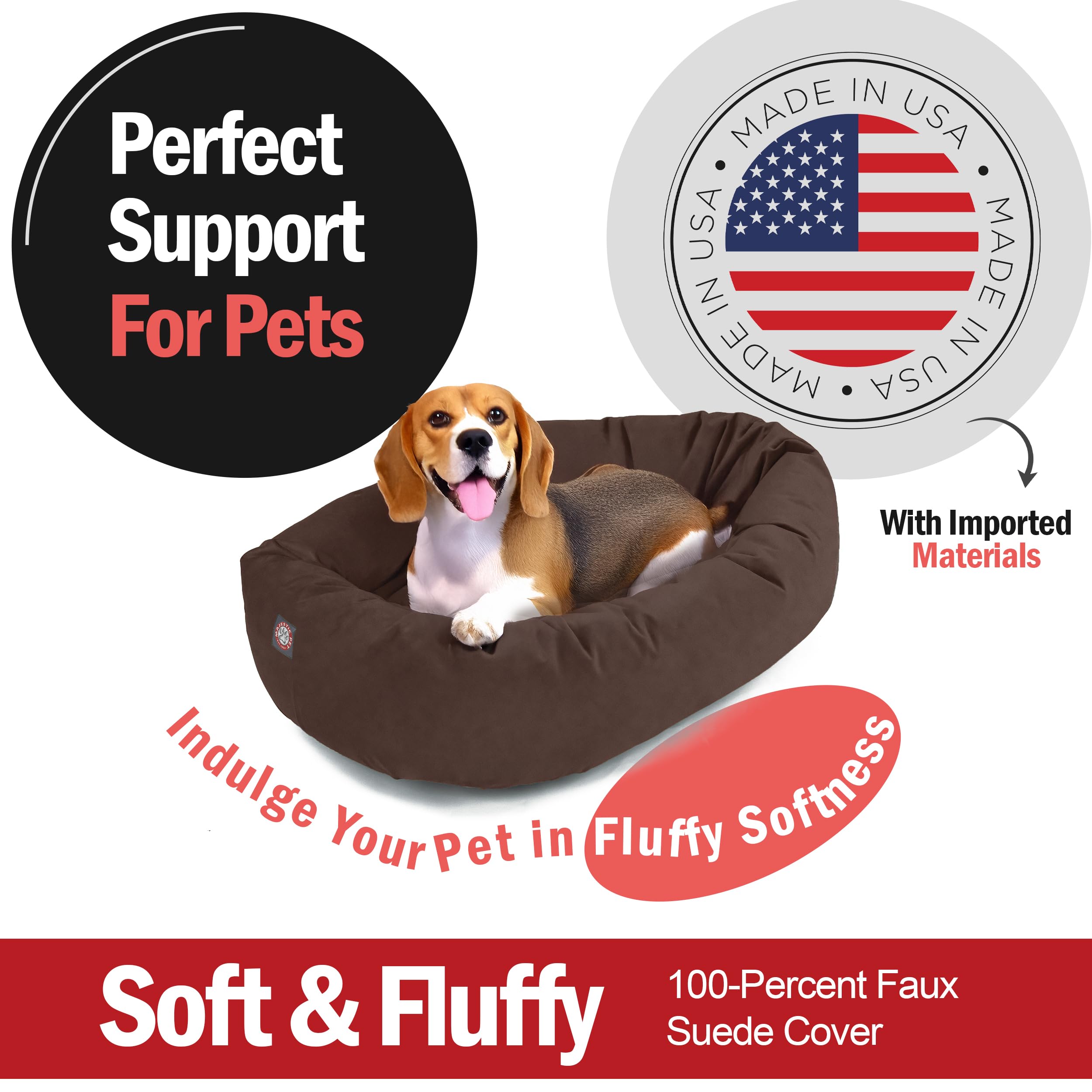 Majestic Pet 32 Inch Suede Shredded Memory Foam Mix Calming Medium Dog Bed Washable 32x23x7 (Inch) - Cozy Soft Round Donut Dog B