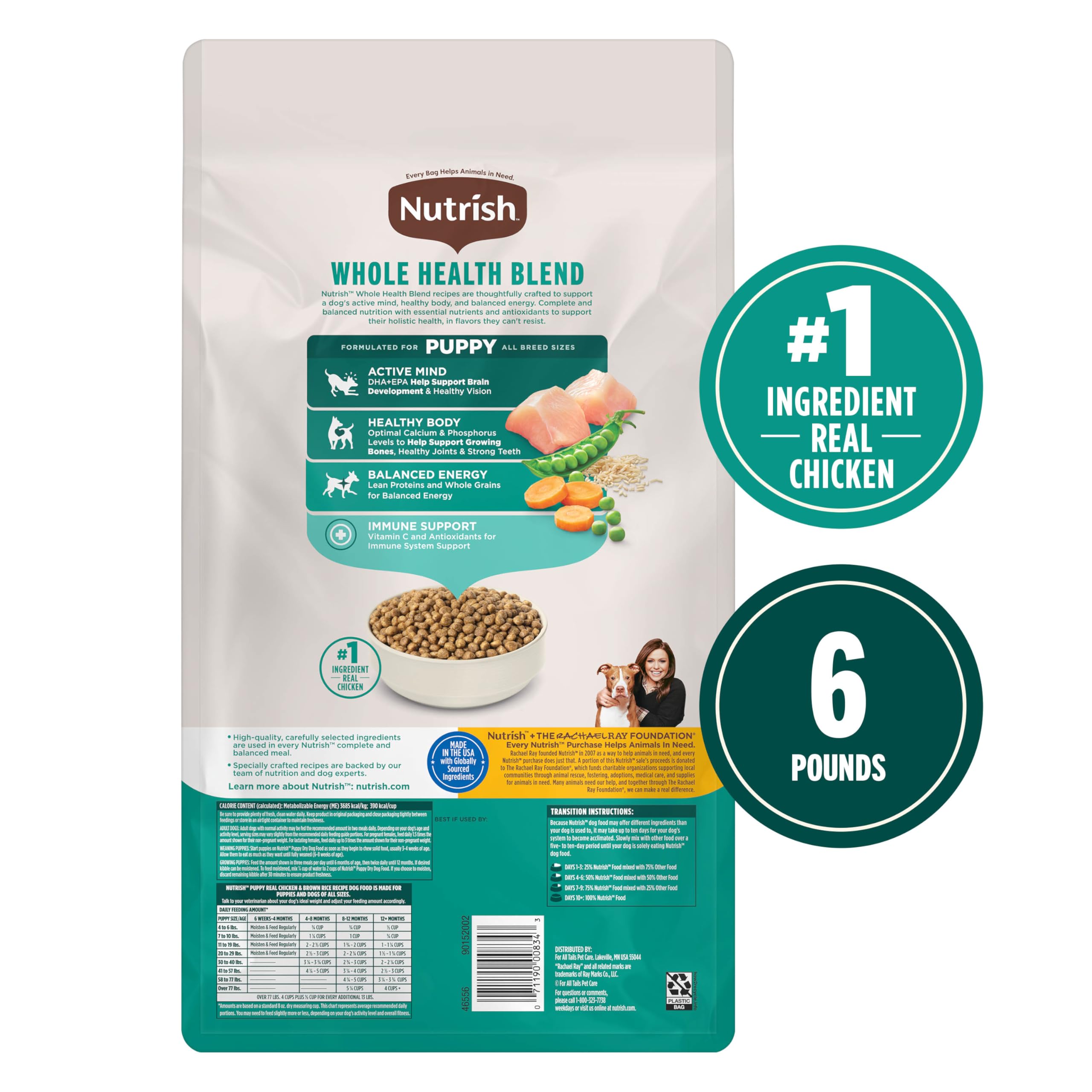 Nutrish Puppy Real Chicken & Brown Rice Recipe Whole Health Blend Dry Dog Food, 6 lb. Bag, Packaging May Vary (Rachael Ray)