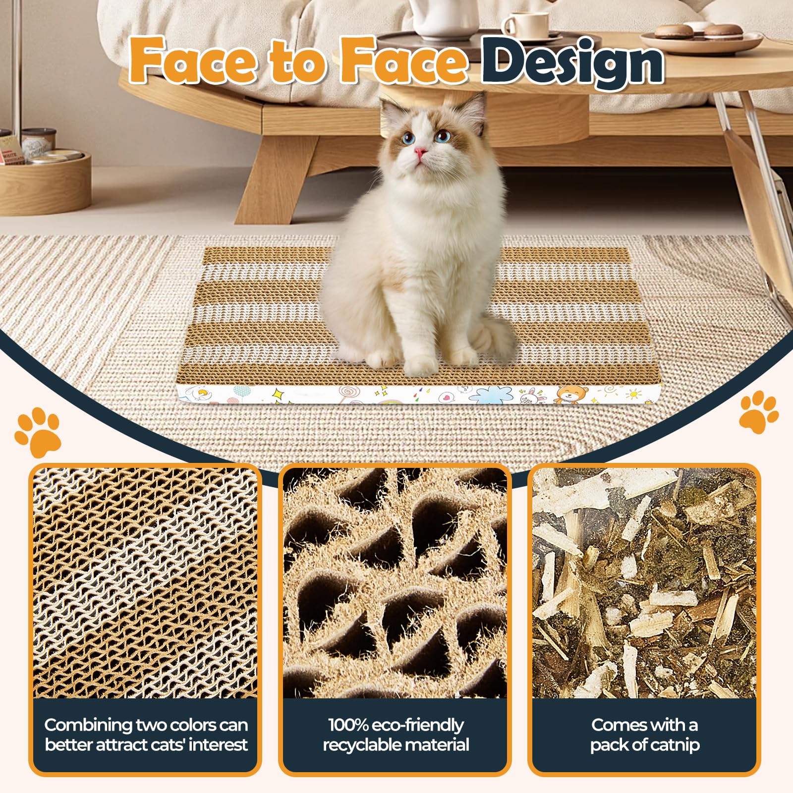 Two Color Splicing Cat Scratching Board, 2 Pcs, Cardboard Cat Scratchers For Indoor Cats, Cat Scratcher Cat Scratch Pad, Reversi