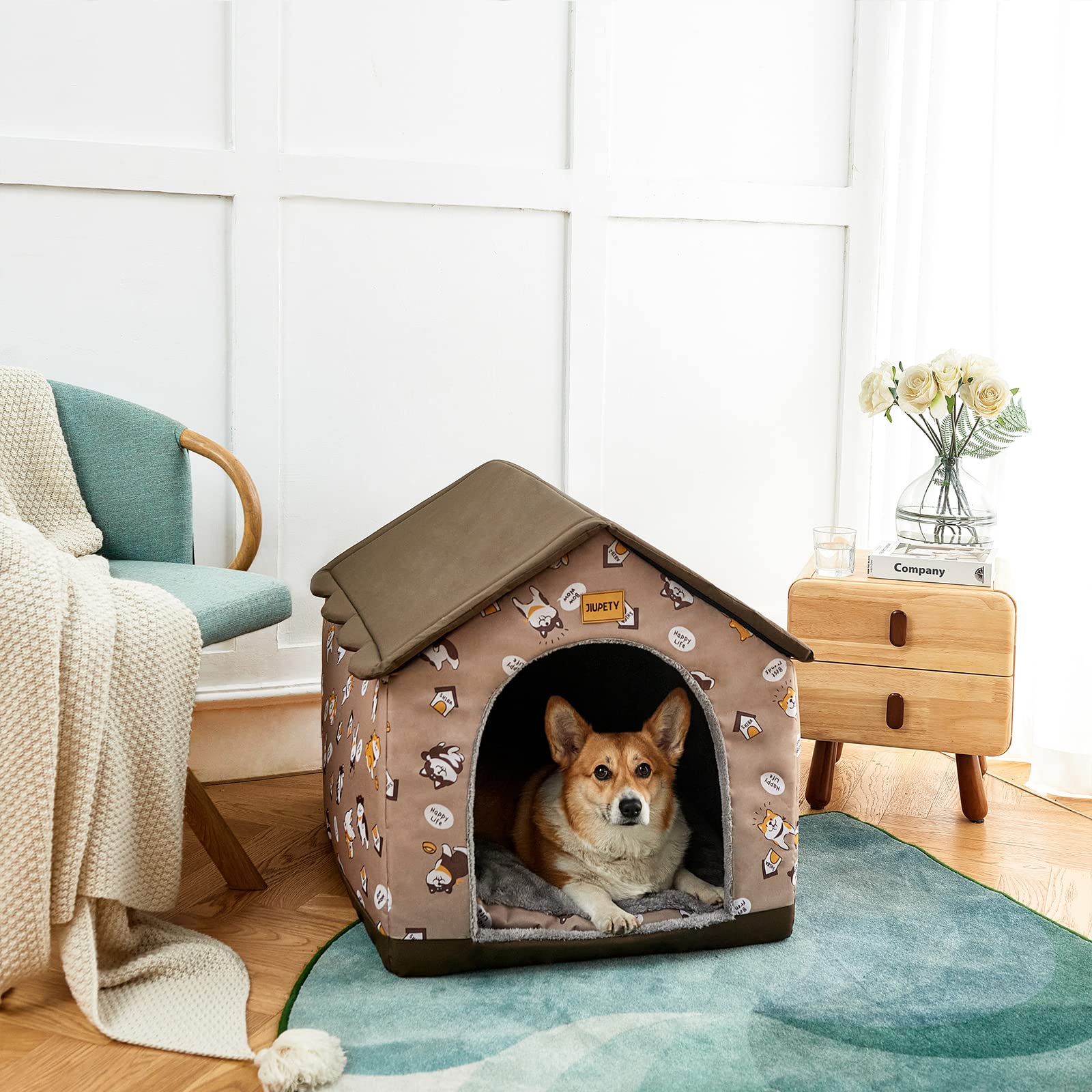 Jiupety Cozy Pet Bed House - 2XL Large Dog & Cat Cave - Warm Oxford Material - Puppy Brown - 30.8x24x25 inches - Model JiupetyFXHouse-A