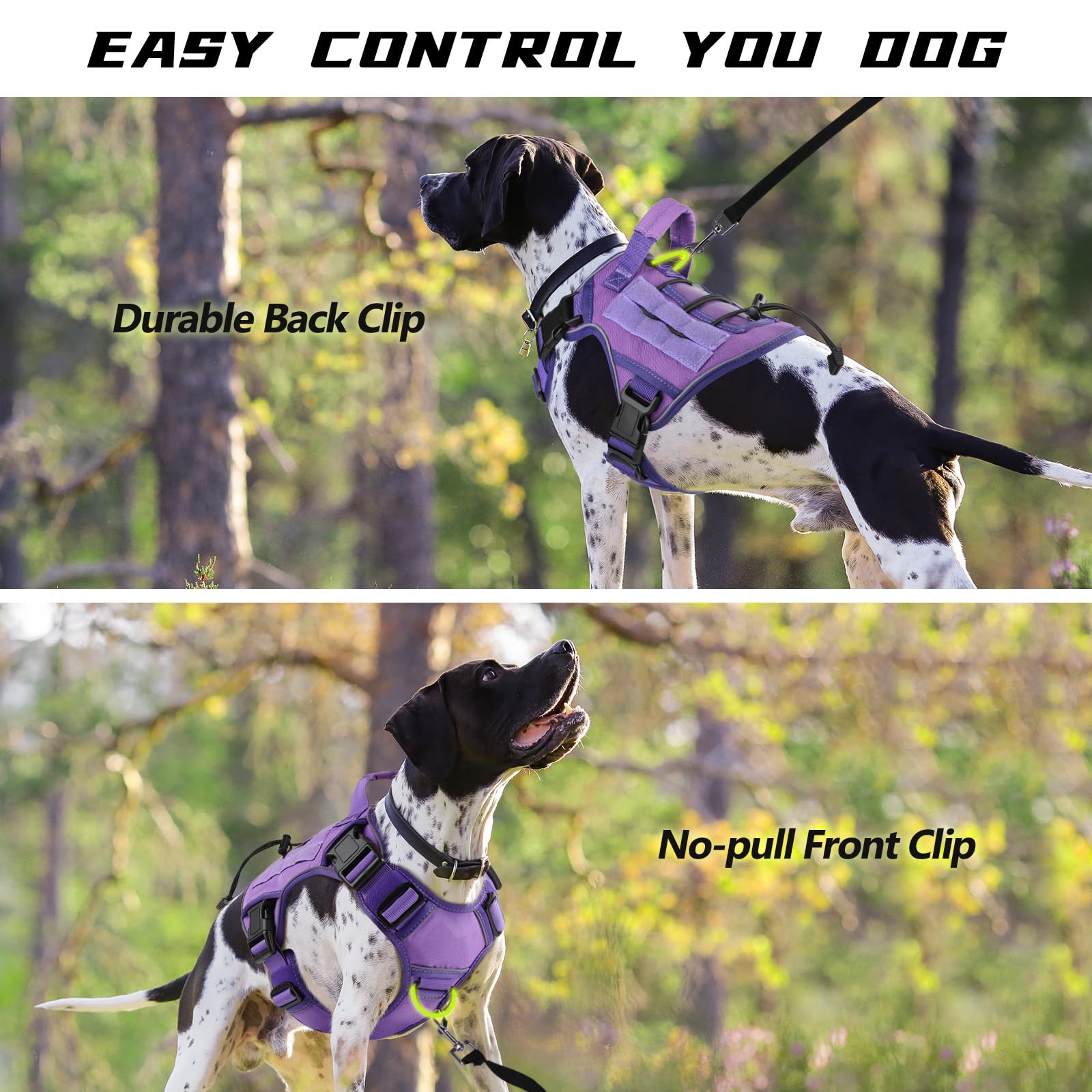 Wingoin Purple Harness With Handle Tactical Dog Harness Vest For Large Medium Dogs No Pull Adjustable Reflective K9 Military Dog Vest Harnesses For Walking, Hiking, Training(M)