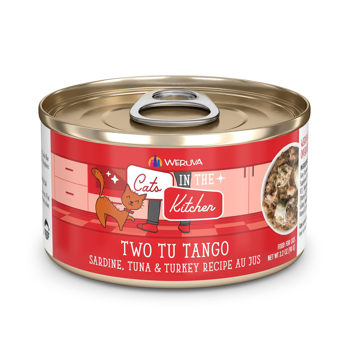 Weruva Cats In The Kitchen, Two Tu Tango With Sardine, Tuna & Turkey Au Jus Cat Food, 3.2Oz Can (Pack Of 24)