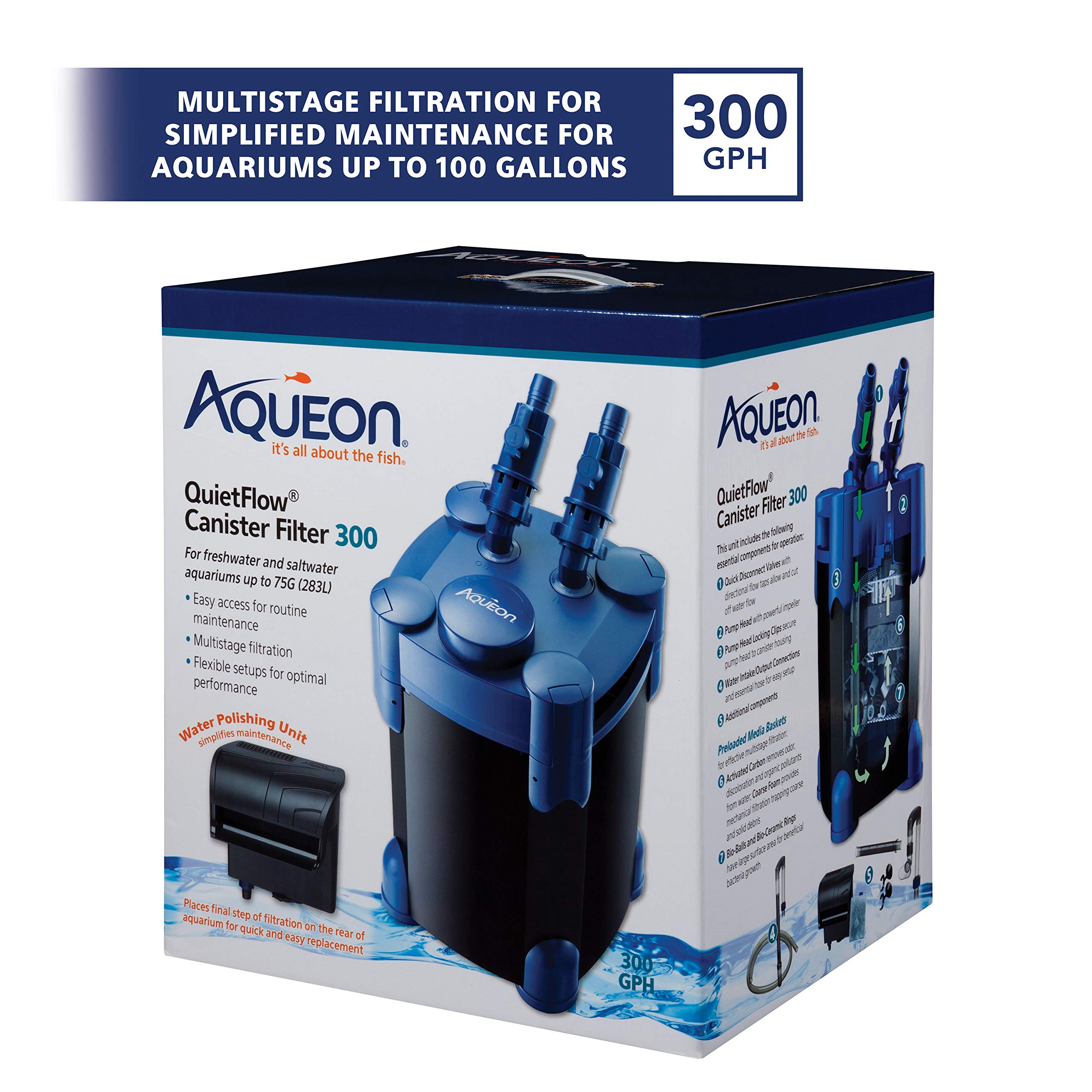 Aqueon QuietFlow Aquarium Fish Tank Canister Filter For 55-100 Gallon Aquariums