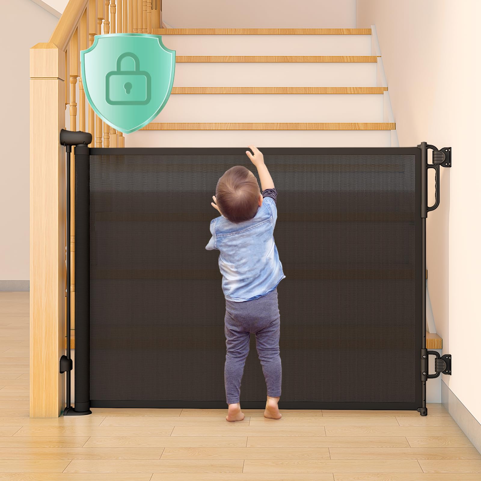 Momcozy Auto Lock Retractable Baby Gate, Safety Gate for Baby and Pet, 33    Tall, Extends to 55    Wide, Mesh Safety Dog Gate f