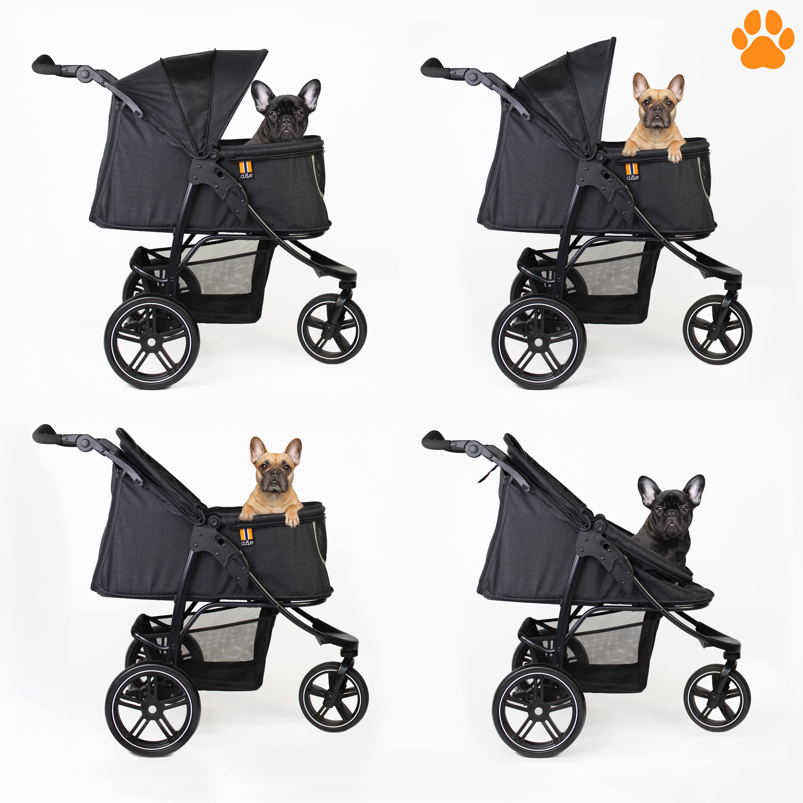 My Duque - Cooper Dog & Pet Robust Buggy, Jogger Holds Up To 32 Kg / 70Lbs, Easy Fold, Multi-Height Adjustable Soft Touch Handle, Reflective Accents, Mesh Inserts, Zippered Exits, Storage Basket Below