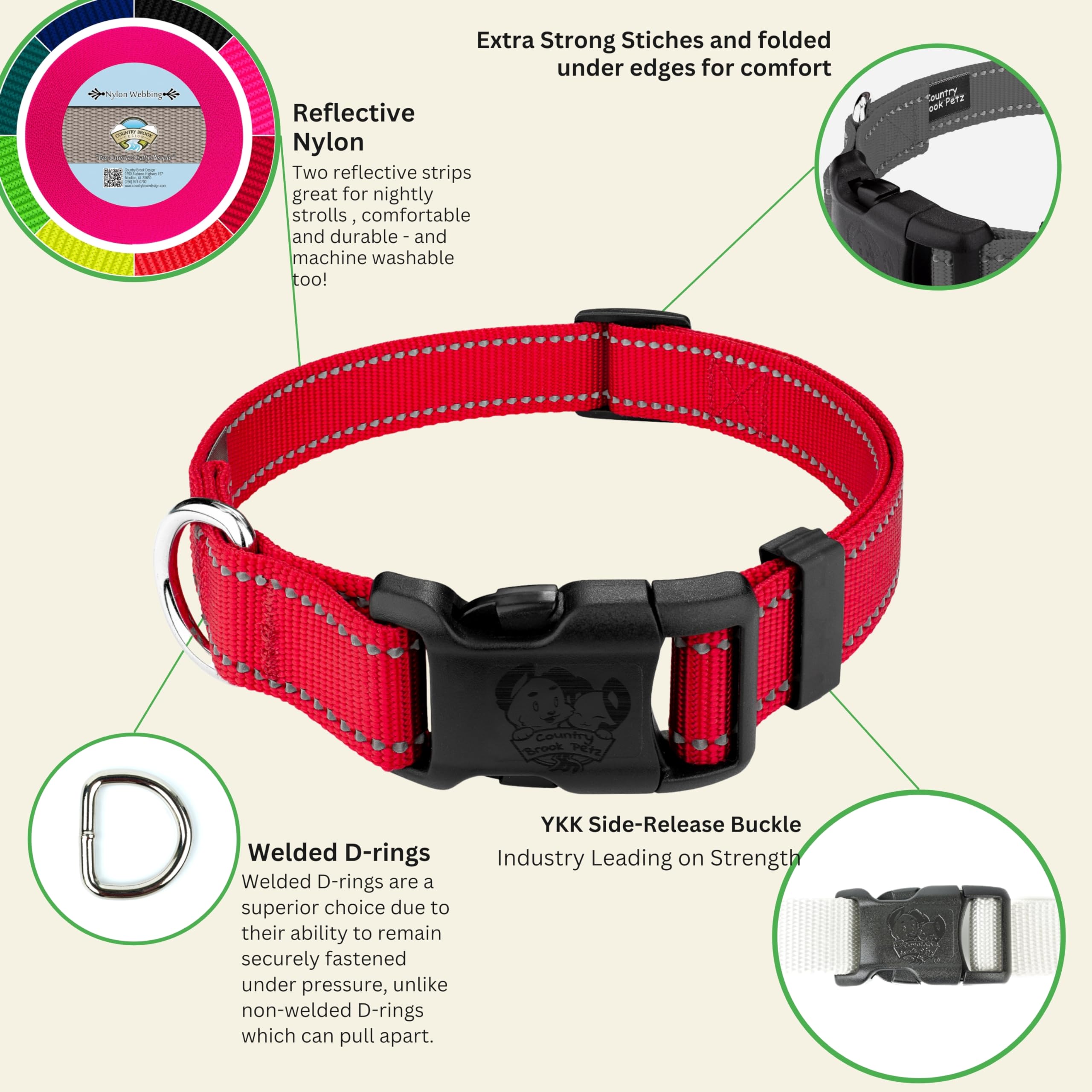 Country Brook Petz - Deluxe Red Reflective Nylon Dog Collar - Extra Large