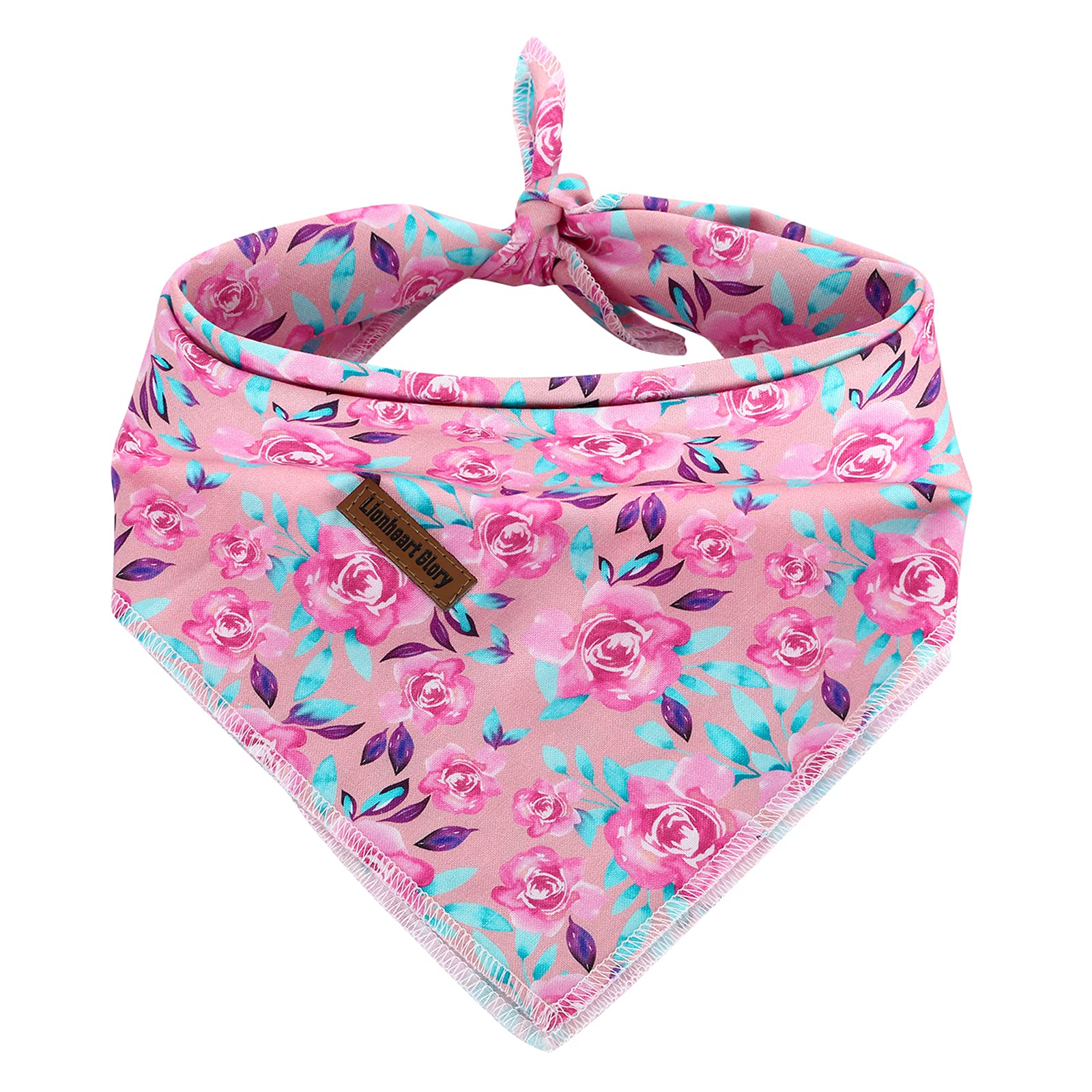 Lionheart Glory Pink Dog Bandana 1 Pack Washable Soft Cotton Floral Bibs Scarf, Adjustable Kerchief Square Dog Bandanas For Larg