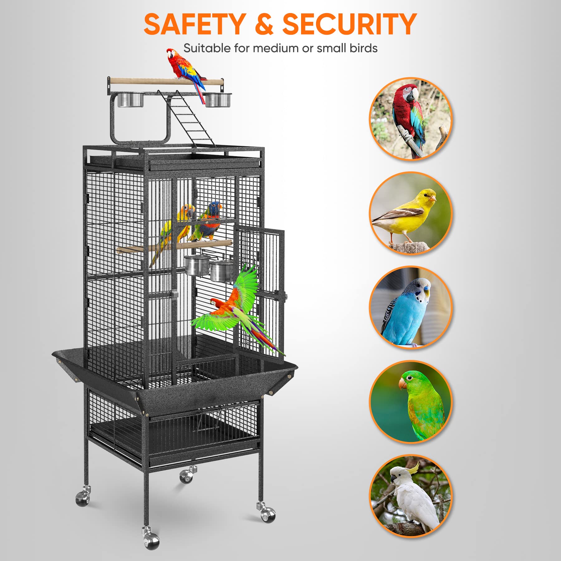 ZENY 61-inch Playtop Parrot Bird Cages, Wrought Iron Large Birdcage with Rolling Stand for Parakeet Cockatiels Quaker Conure Lov