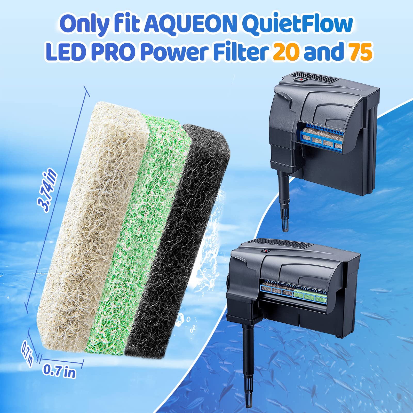 Hitauing 12 Count Mixed Pack Filter Pads For Aqueon With Ammonia&Carbon&Phosphate Reducer, Fish Tank Filter Pads For Quietflow L