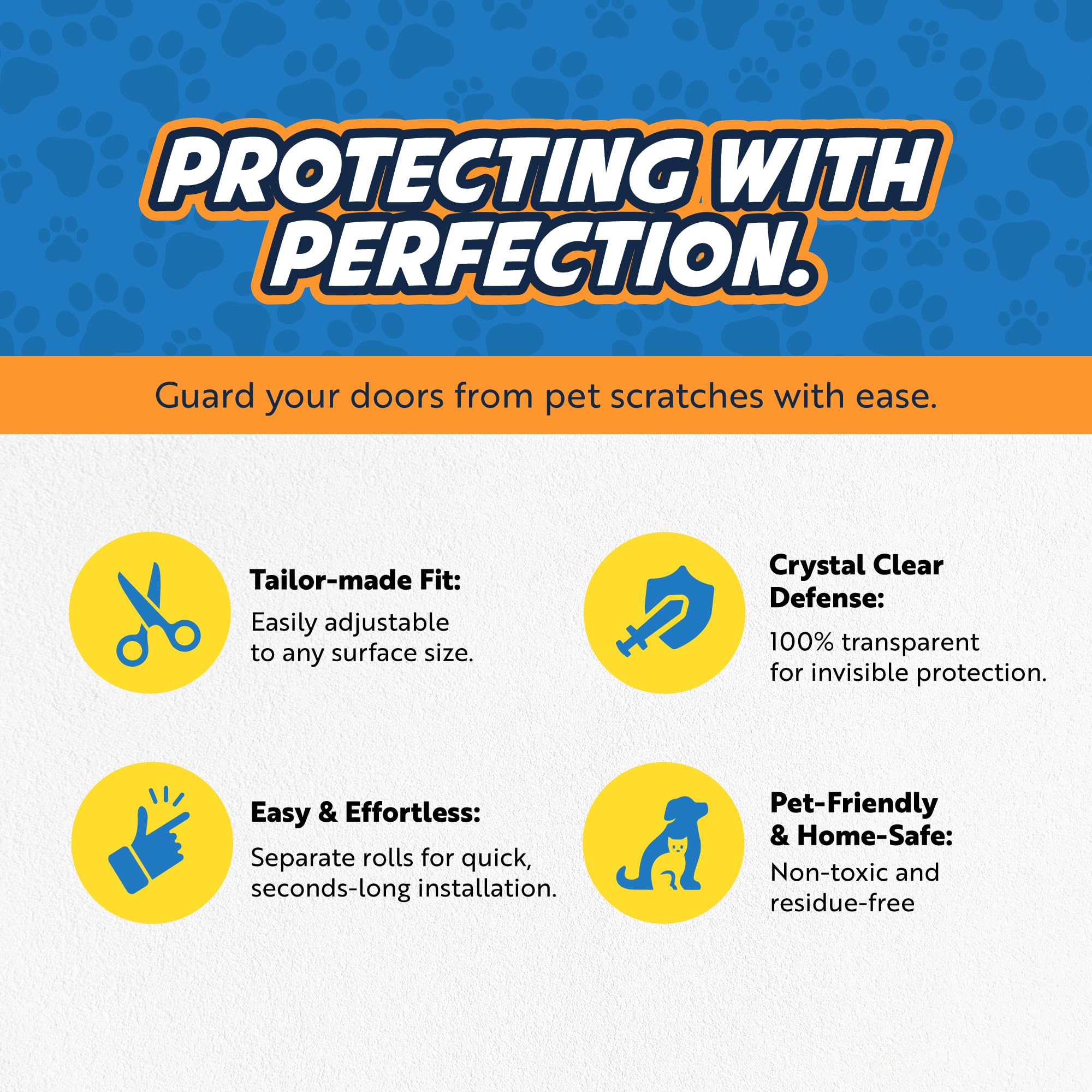 Panther Armor 4-Roll Door Protector From Dog & Cats Scratching - Anti Scratch Door Guards - Cat Scratch Door Frame Protector - Clear - 40' X 8.2'