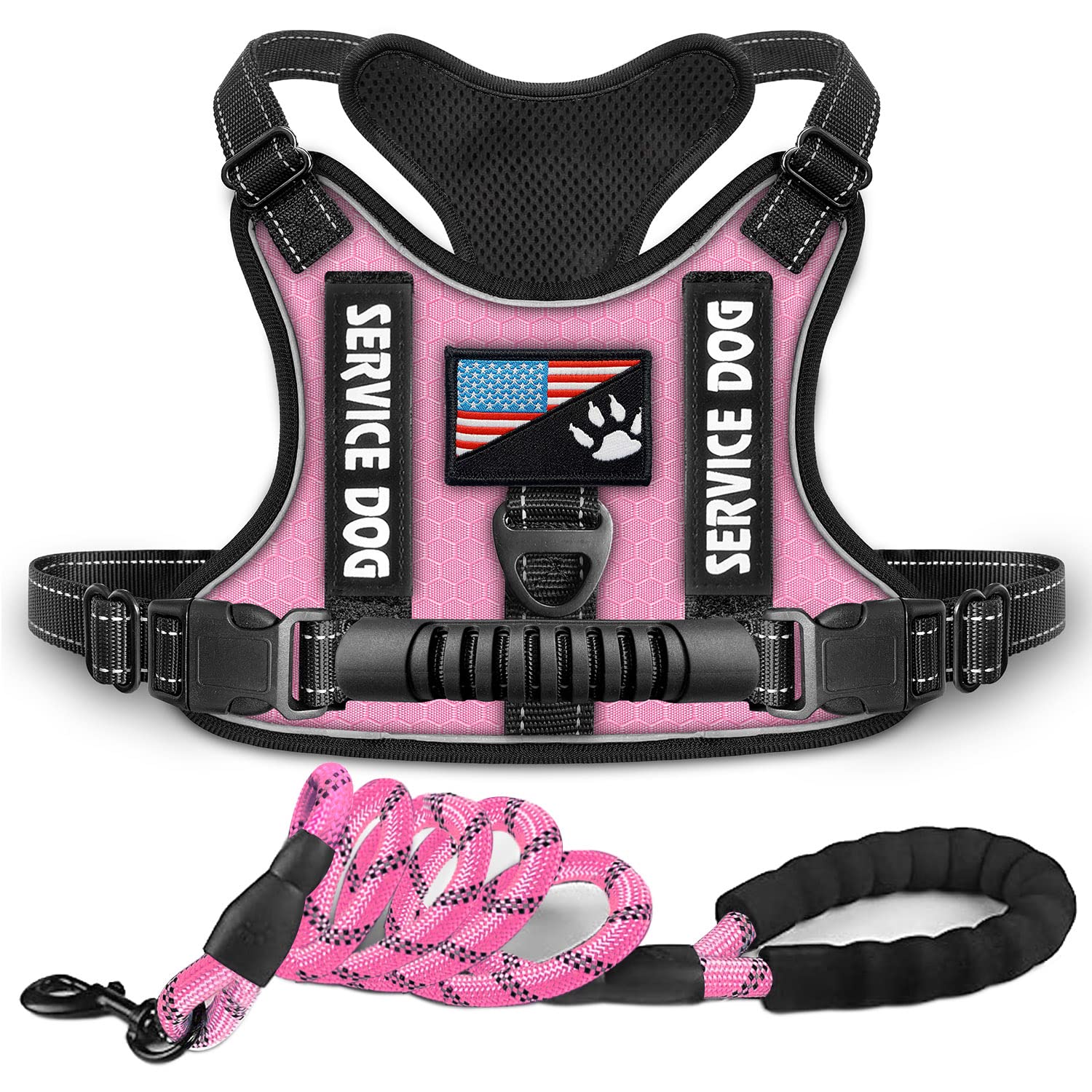 Dogmify Service Dog Harness,NoPull Reflective Pet Vest Harness and Leash Set,Adjustable Oxford Service Dog Vest with Handle,Eas