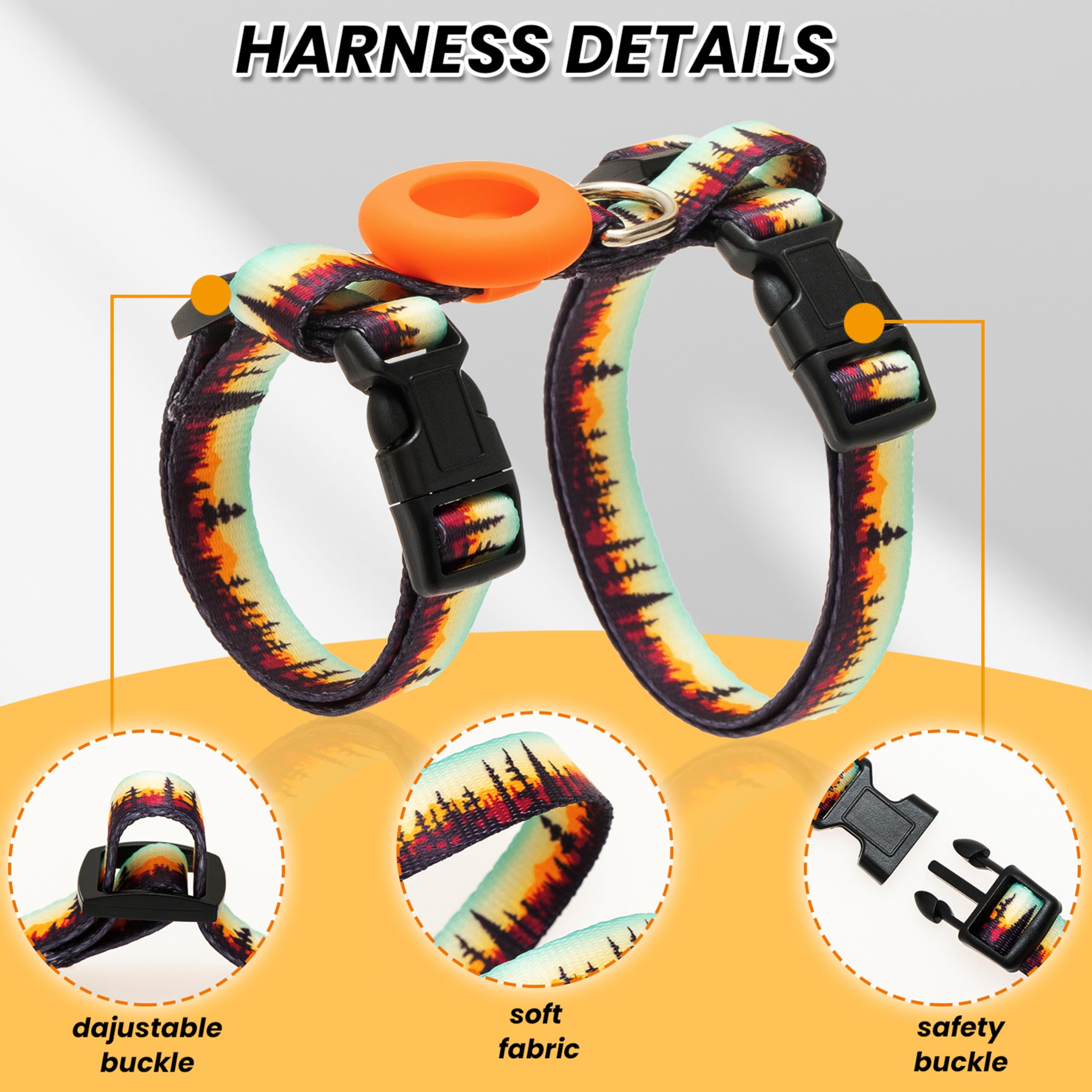 Tukoaw Cat Harness With Airtag Holder And Leash Set, Escape Proof Cat Harness For Walking Traveling Hiking Outdoor, Adjustable S