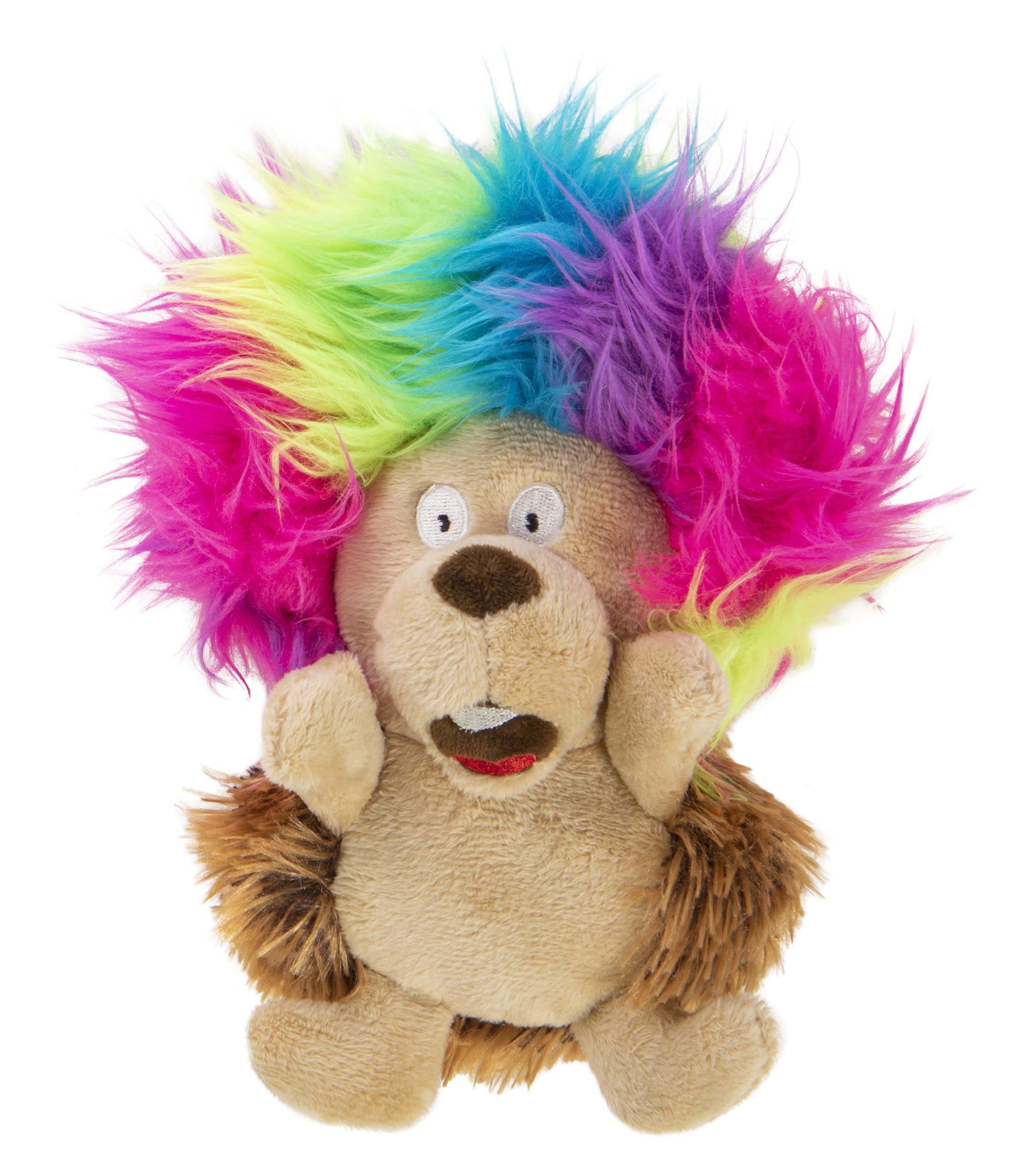 Godog Crazy Hairs Hedgehog Silent Squeak Plush Dog Toy, Chew Guard Technology - Brown, Small