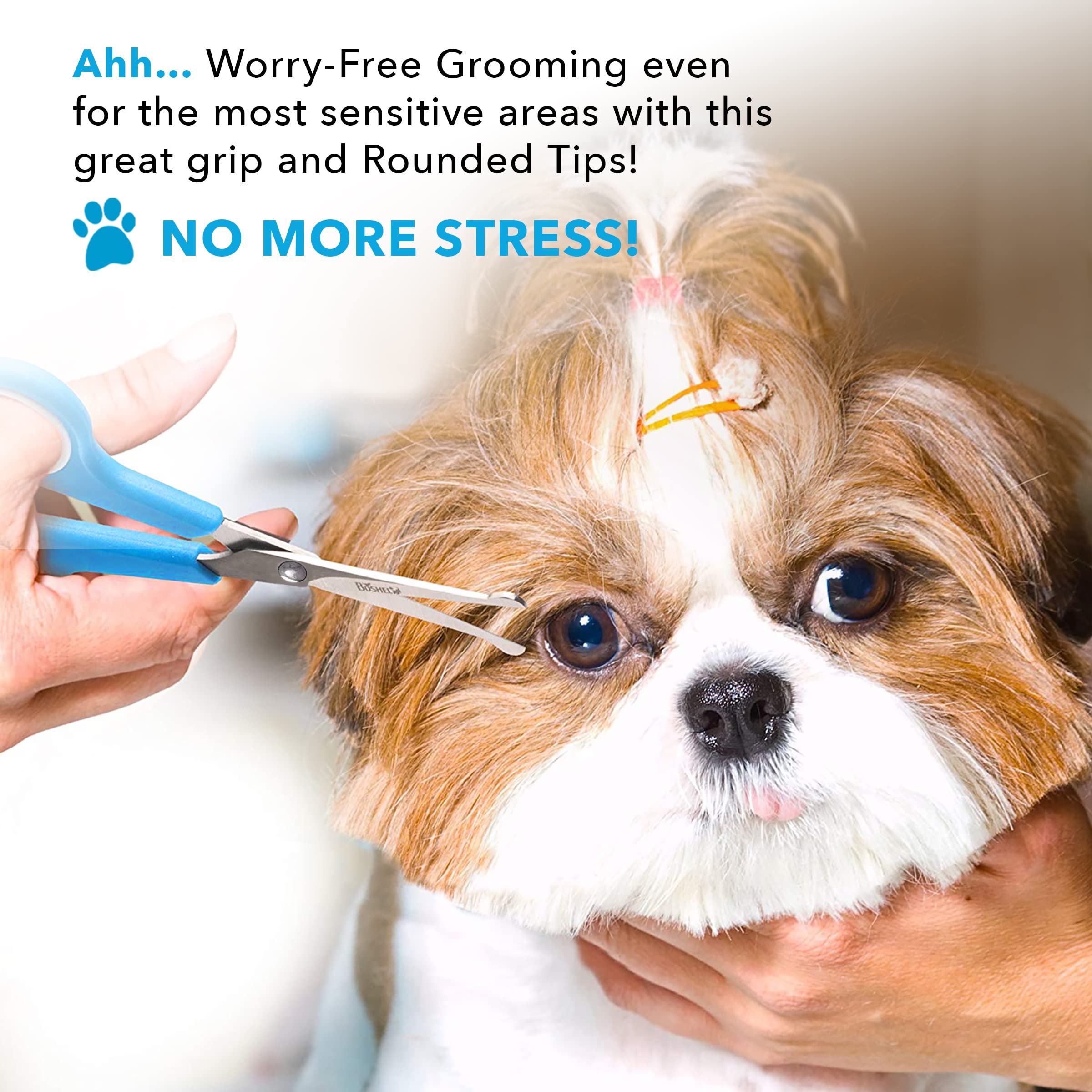 Boshel 2 Pc Dog Grooming Kit - Dog Grooming Scissors With Round Tips - 6' Micro Serrated Puppy Trimming Scissor For Face, Ear, Nose & Paw + 7' Pet Grooming Shear Cutting More Hair - Dog Scissors Set