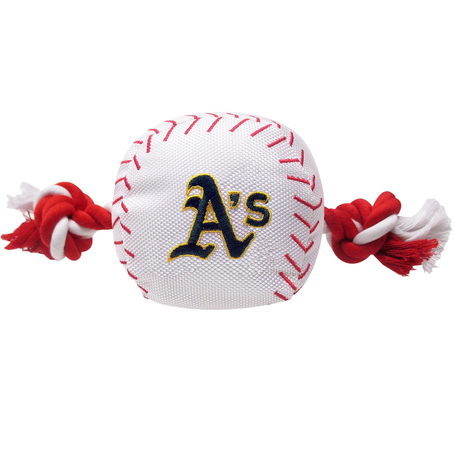 Mlb Oakland Athletics Baseball Rope Toy For Dogs & Cats. Tough Nylon, Sporty Baseball Design, Heavy-Duty Ropes With Inner Squeak