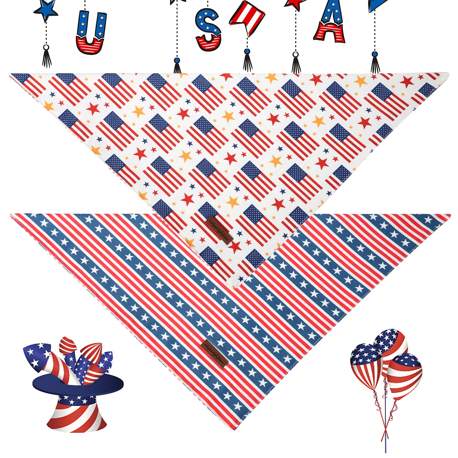 Unique Style Paws Dog Independence Bandanas 2Pcs Washable Cotton Triangle Summer Striped Star Flag Puppy Scarfs For Small Medium