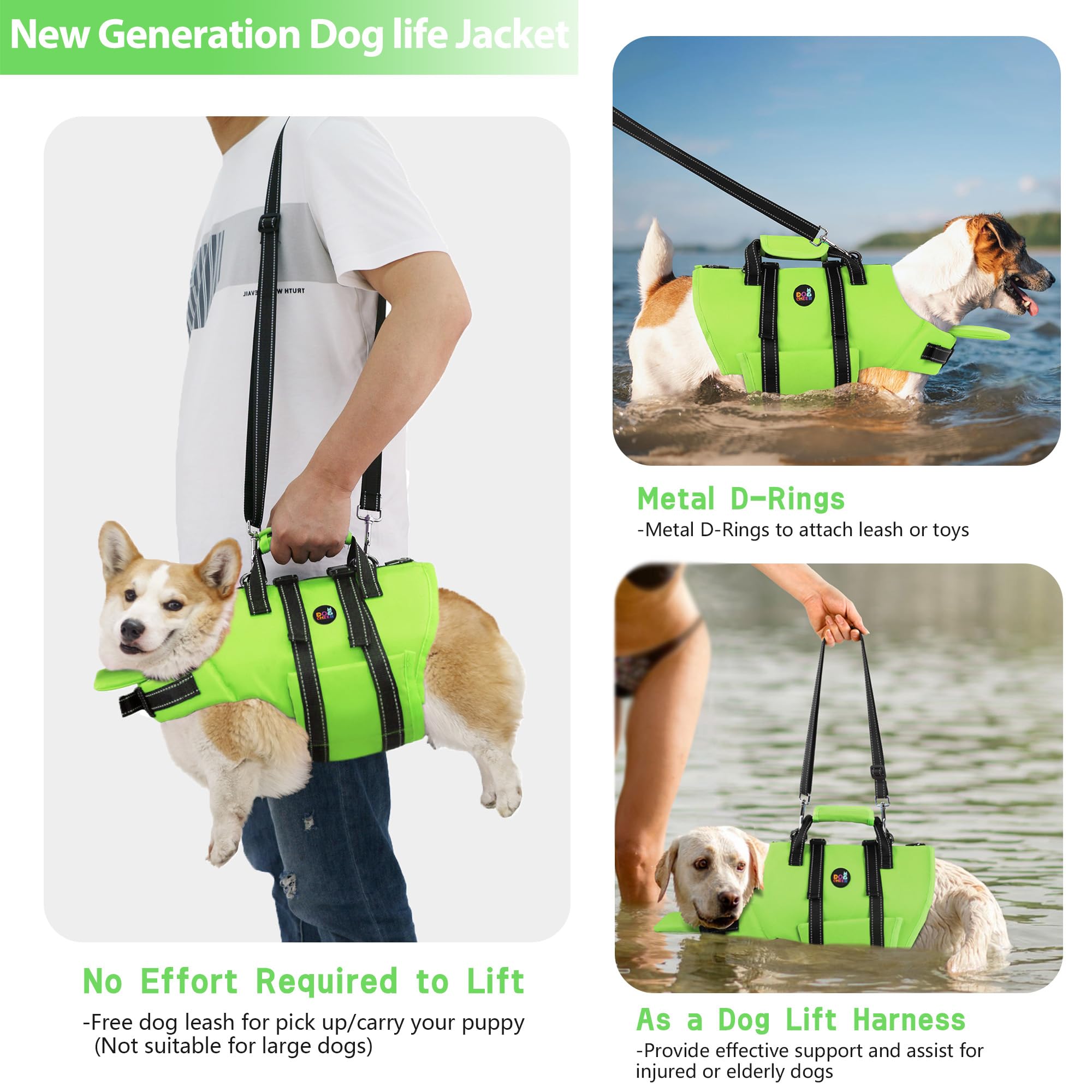 Dogcheer Dog Life Jacket With Back Zipper, High Buoyancy Puppy Swimming Vest, Dog Life Vest For Boating, Reflective Pet Floating