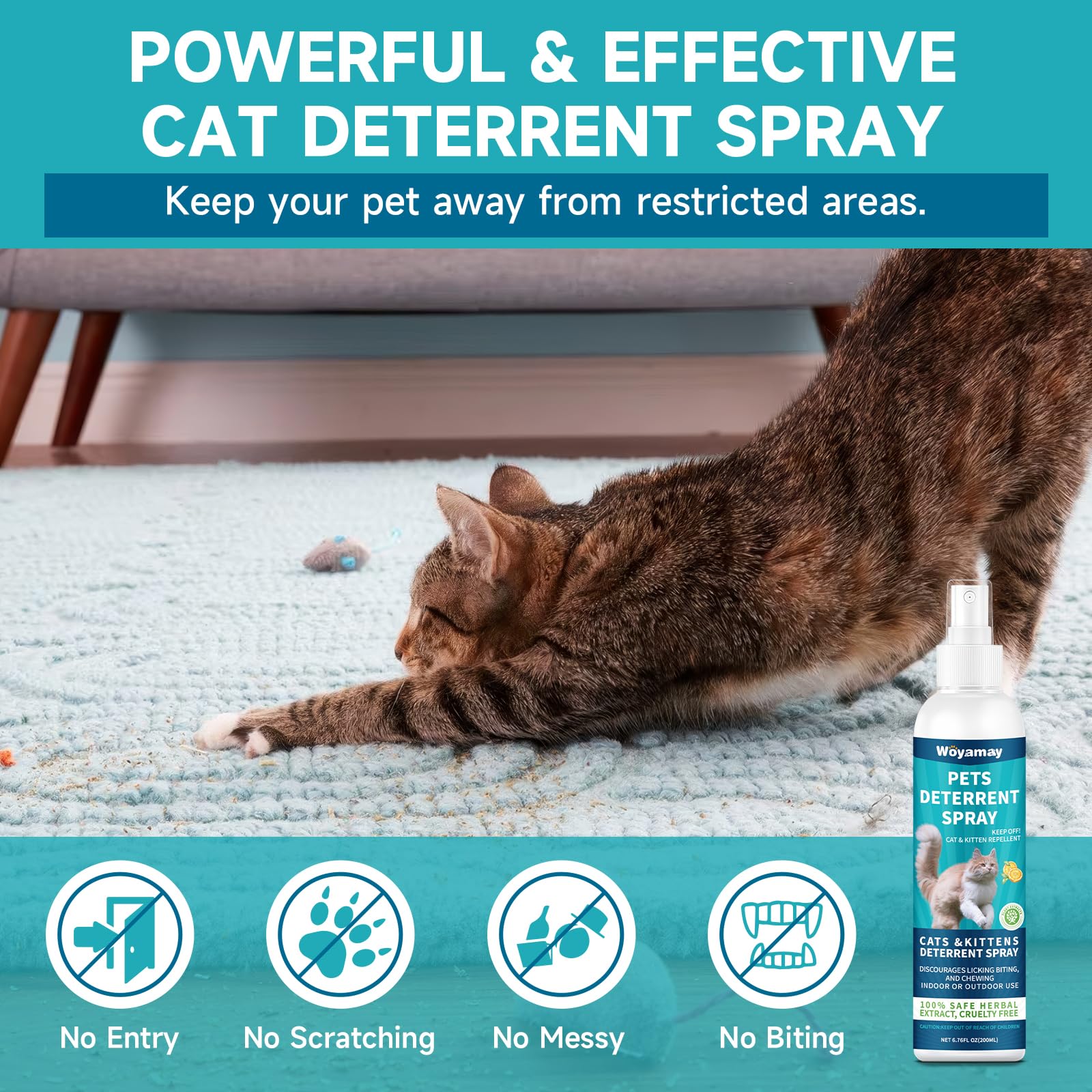 Woyamay Cat Deterrent Spray 200ml - Transparent Cat Repellent for Furniture, Indoor & Outdoor Use, Prevents Scratching and Chewing