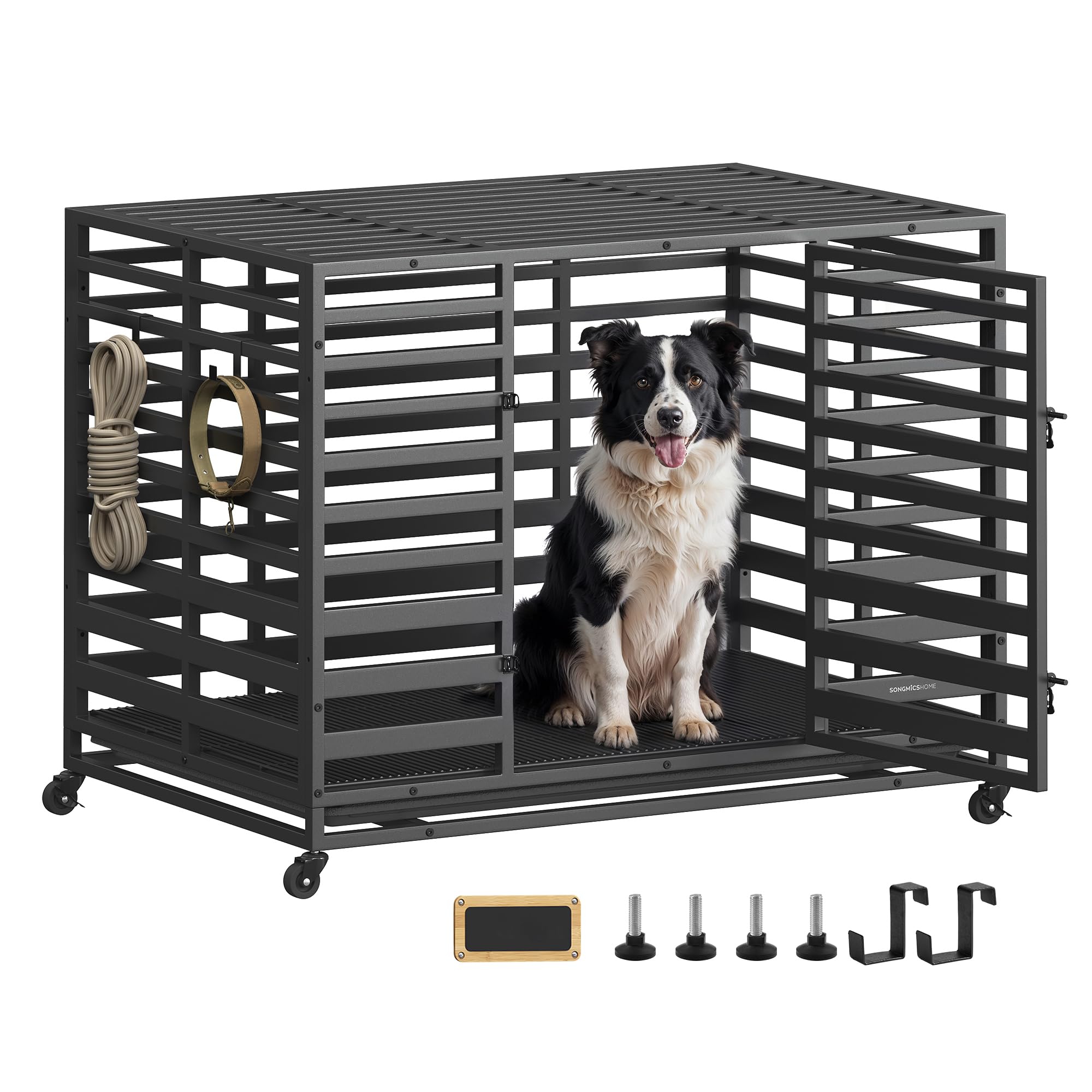 Songmics Home Heavy-Duty Dog Crate, Xl Dog Cage For Large Dogs, Indoor Expandable Dog Kennel, Removable Tray And Door, Lockable 