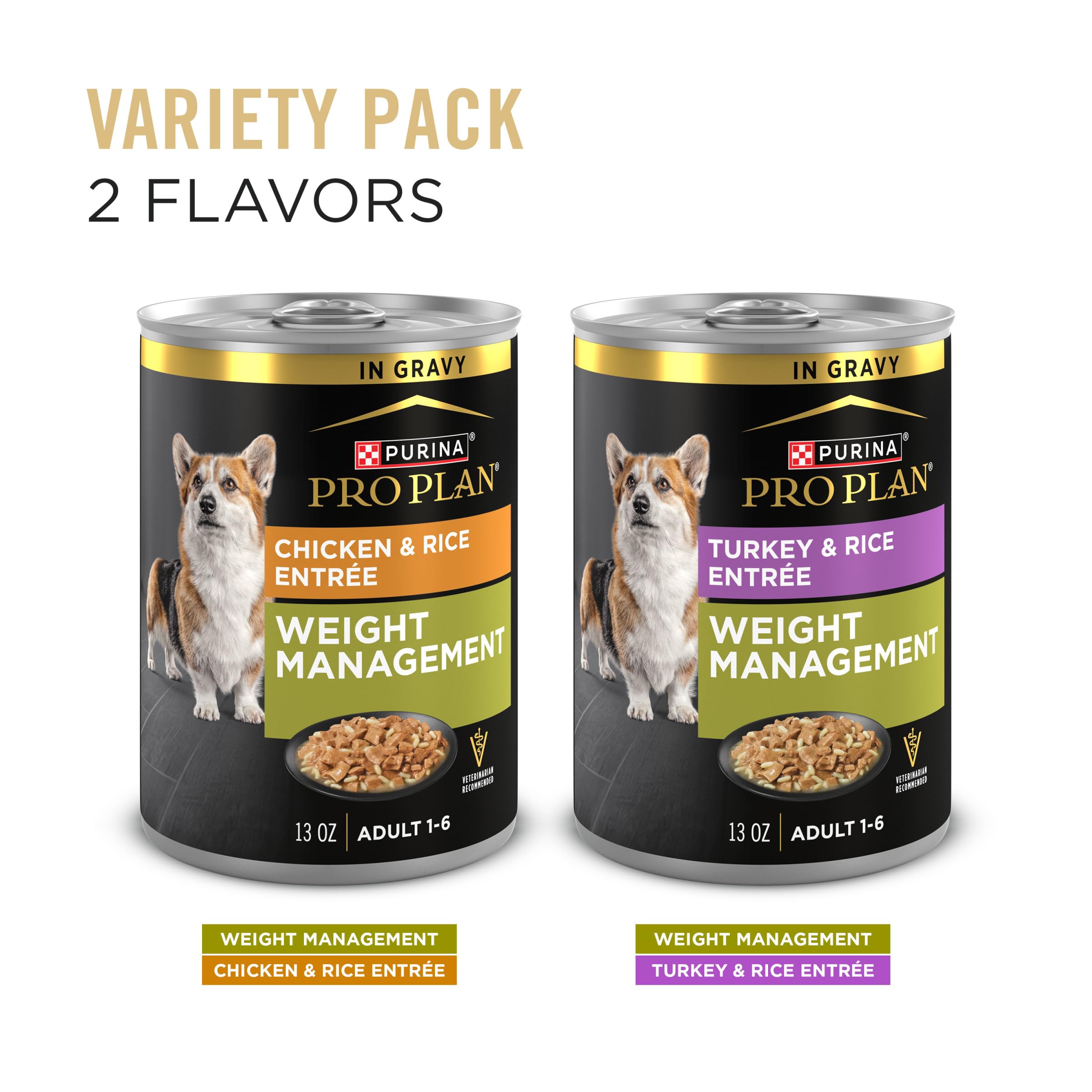 Purina Pro Plan Specialized Weight Management Wet Dog Food Chicken and Rice Entree and Turkey and Rice Entree in Gravy Variety P