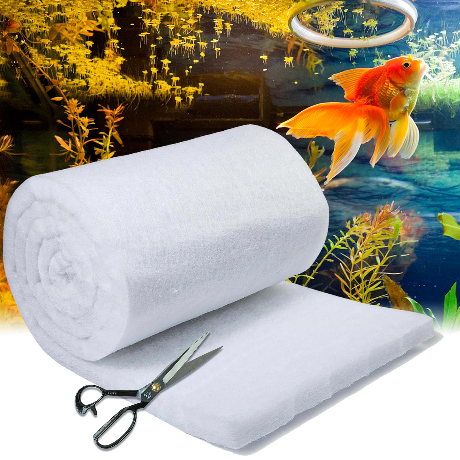 UBeesize Aquarium Filter Media Floss, 12 ft Cut to Fit Pond Filters for Outdoor Ponds and Fish Tank, High Efficiency Aquarium Fi