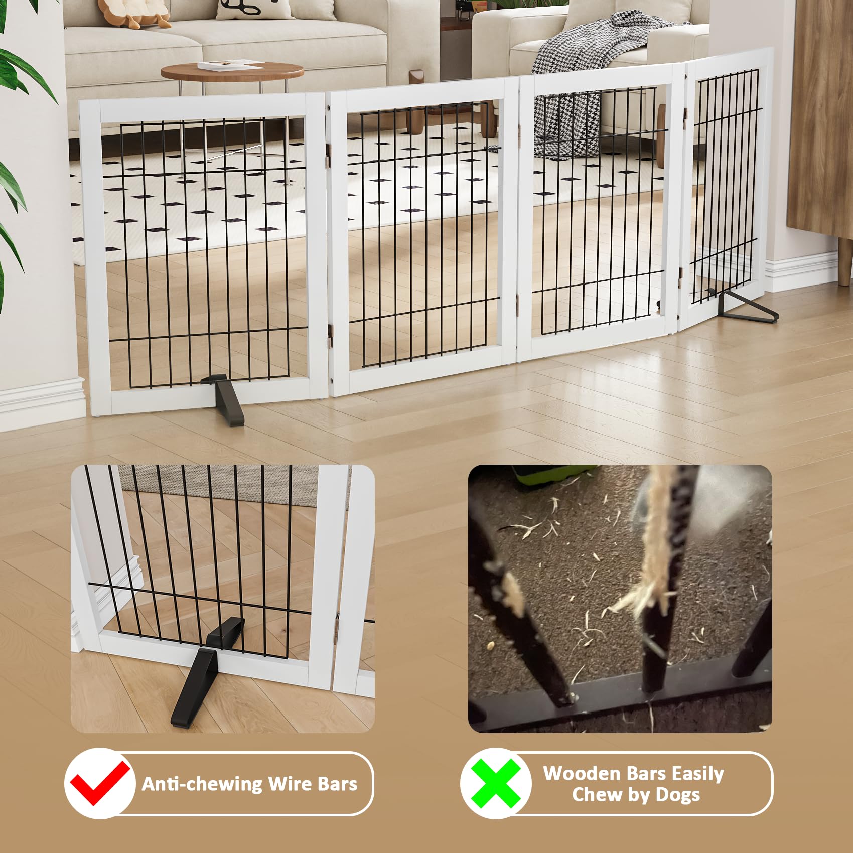 Mino Kesper Dog Gate Indoor, Metal Dog Gates for Doorways House, 24-Inch Freestanding Pet Gates for Dogs, Puppy Fence (4 Panel,