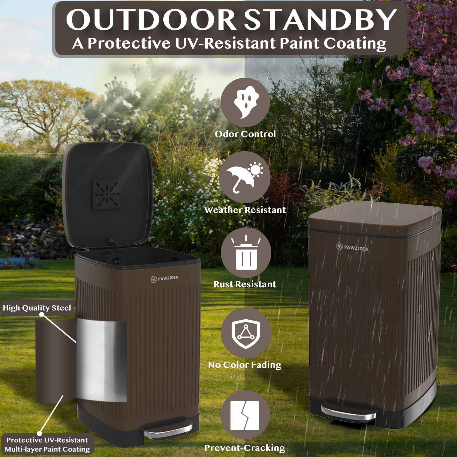 Pawzidea Dog Poop Trash Can Outside Odor Control, 5.3 Gallon Large Dog Waste Trash Can With Lid, Waterproof Poop Disposal Bin Ou