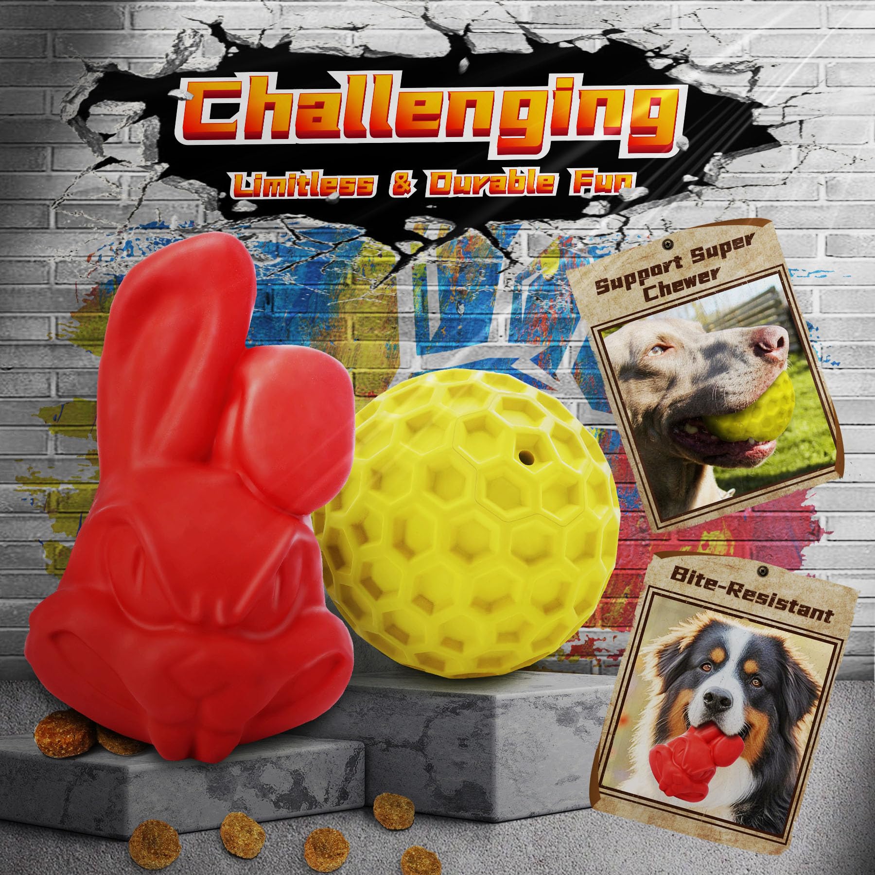 Immadbuny Heavy Duty Various Dog Chew Toys For Aggressive Chewers, 9 Pack Indestructible Large Dog Toys Include Tug Chew & Rope