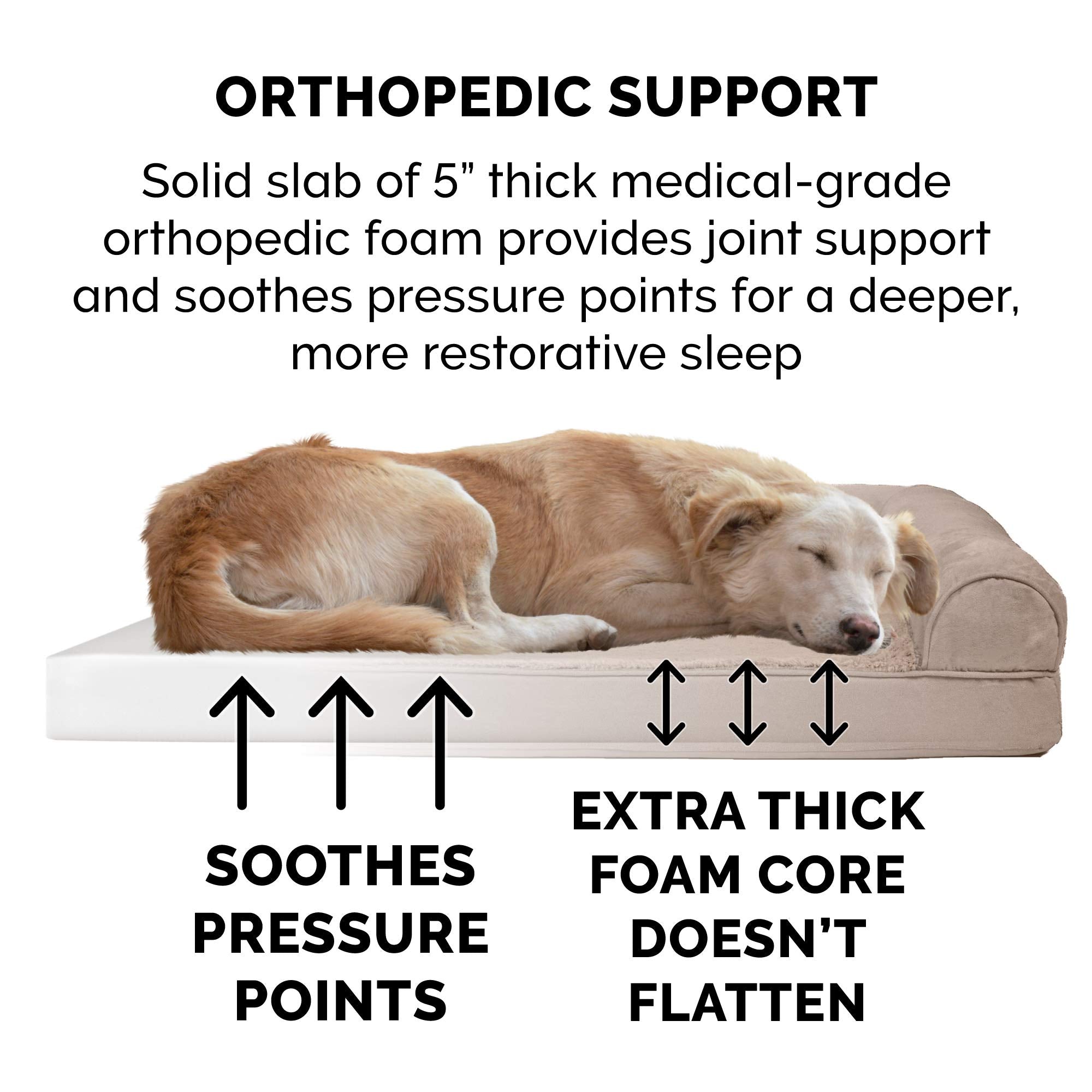 Furhaven Orthopedic Dog Bed For Large Dogs W/ Removable Bolsters & Washable Cover, For Dogs Up To 125 Lbs - Plush & Suede Sofa - Almondine, Jumbo Plus/Xxl