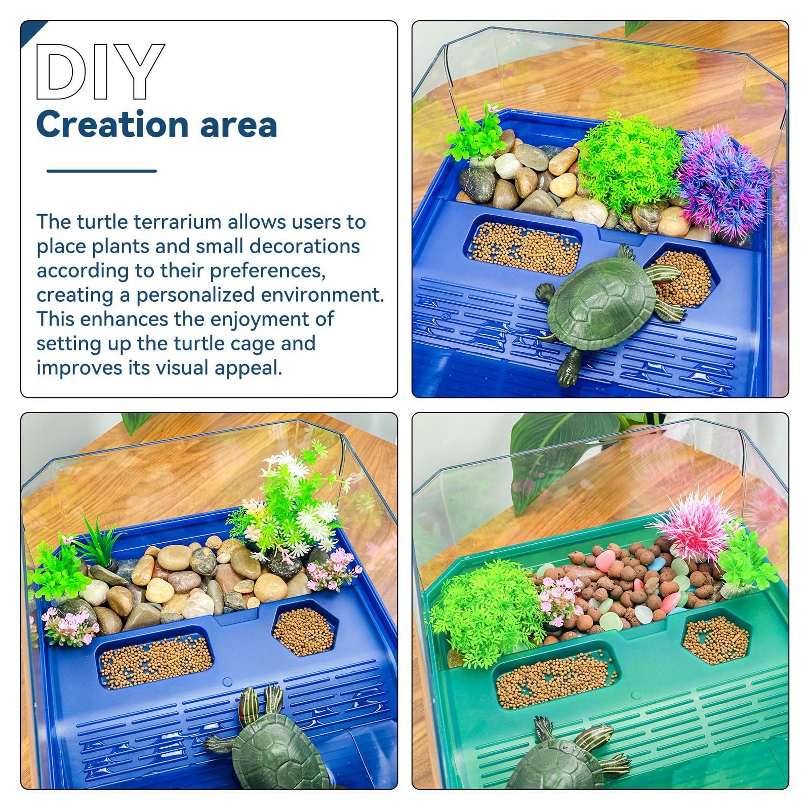 Binano Aquatic Turtle Tank Habitat Kit Stone+Filter+Heat Lamp Enhancing Interaction With 360 Viewing, Standalone Filtration, Diy