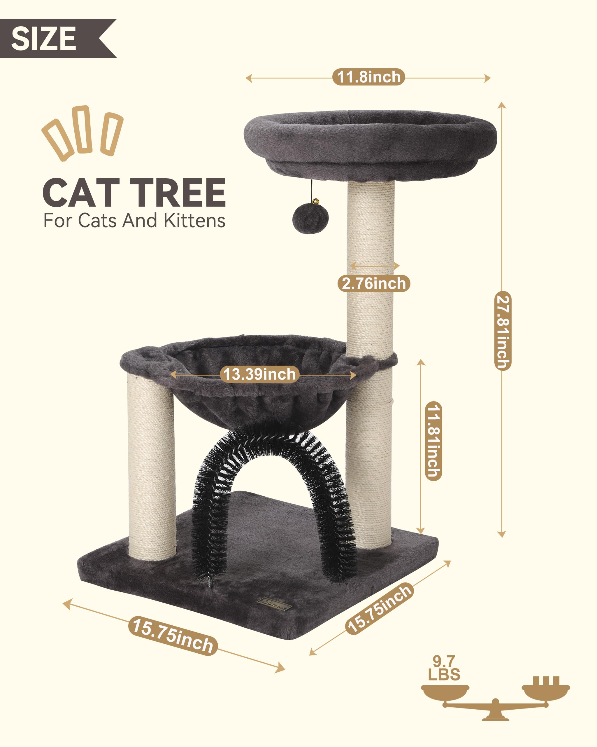 HOOPET Cat Tree Tower for Indoor Cats, 27.8 Inches Multi-Level Cat Tree with Scratching Posts Plush Basket & Perch for Play Rest