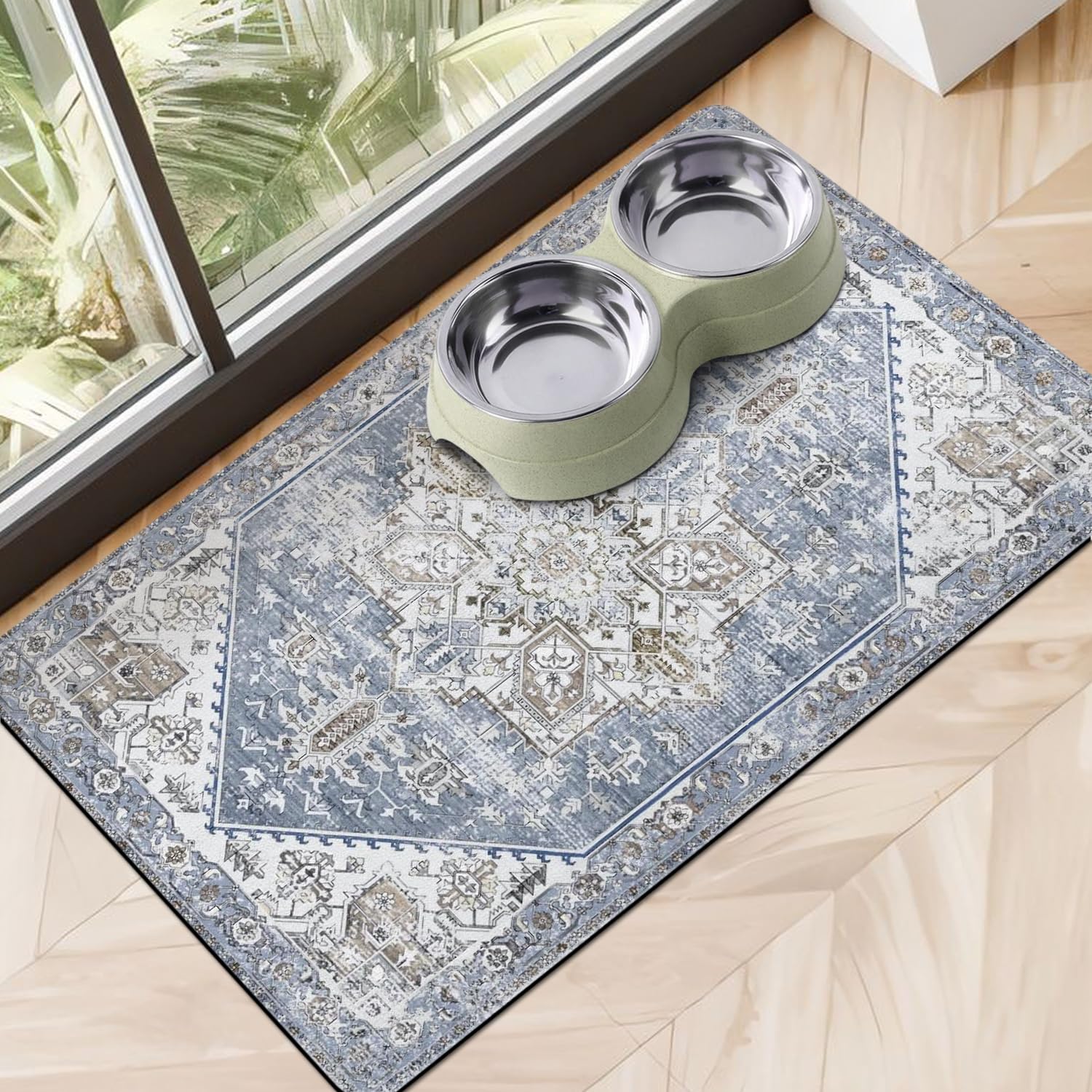Dog Food Mats for Floors Absorbent, Pet Cat Food Mat - Non Slip Dog Bowl Mats for Food and Water, Eco-Friendly Boho Dog Placemat