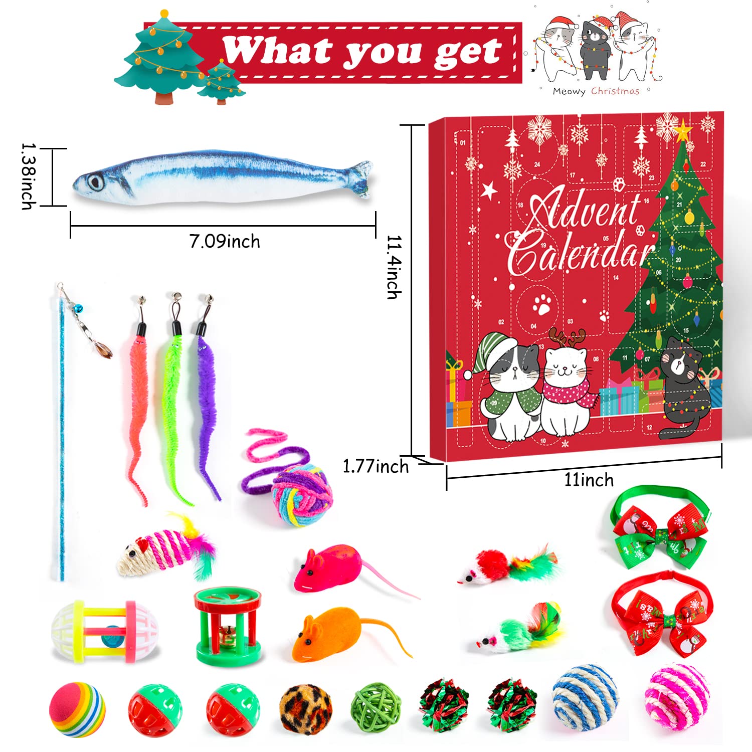 Cat Advent Calendar 2024, 24 Days Cat Toy Countdown Calendar Christmas Toys For Kitten With Catnip Toys, Mice, Cat Feather Tease