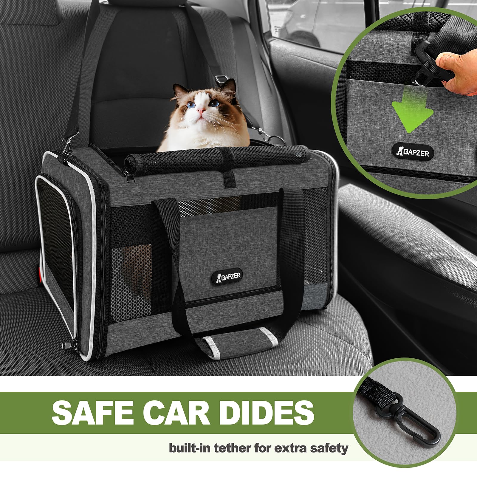 GAPZER Cat Carrier - Collapsible Soft Pet Travel Bag, Grey, Medium, Fits Cats Under 25 lbs, Ideal for Small Dogs and Rabbits