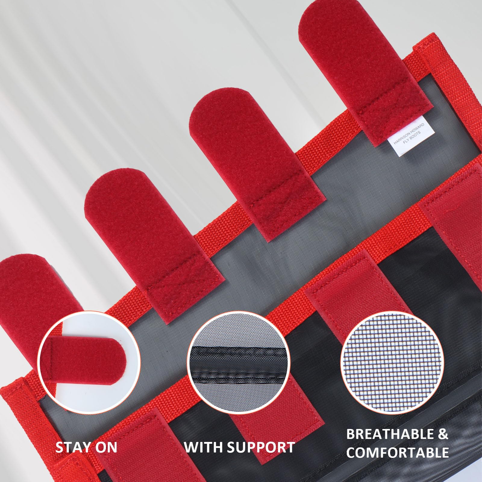 Harrison Howard Loose-Fitting No Hassle Leg Protection Comfortable Fly Boots For Horse (Set Of 4) Red Yearling