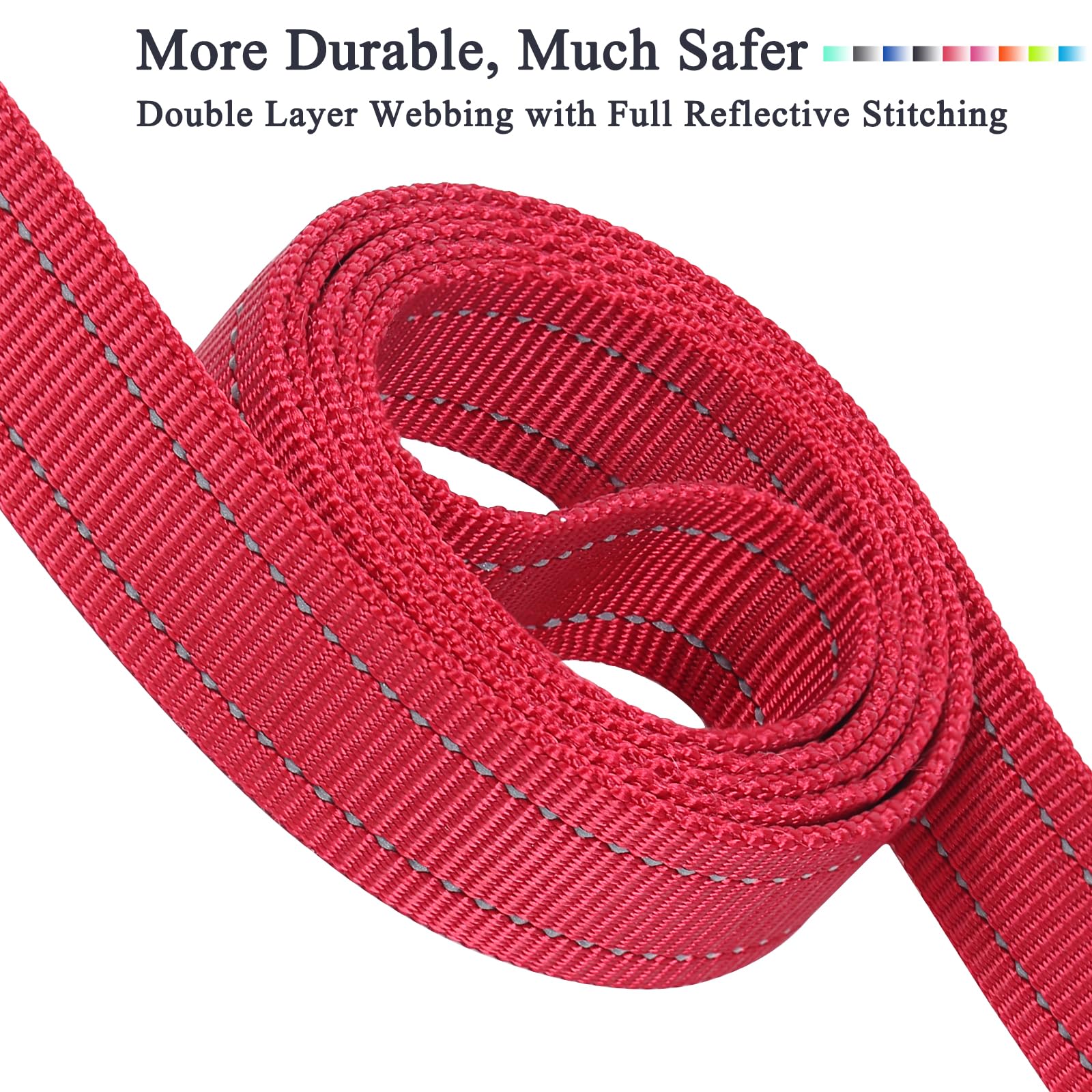 Vivaglory Traffic Handle Dog Leashes, Two Padded Soft Handles Strong Dog Leash, Reflective & Metal Hook Training Dog Lead, Black