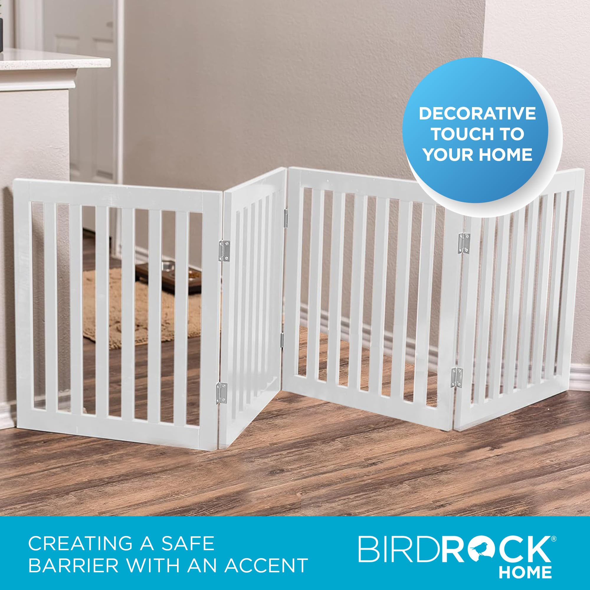 Internet'S Best Dog Gate Indoor Freestanding Pet Barrier, Folding Wood Dog Fence, Extra Wide Doorway Puppy Gate, Indoor Animal Privacy Panel, Wooden Cat Fence - 4 Panel - 24', White