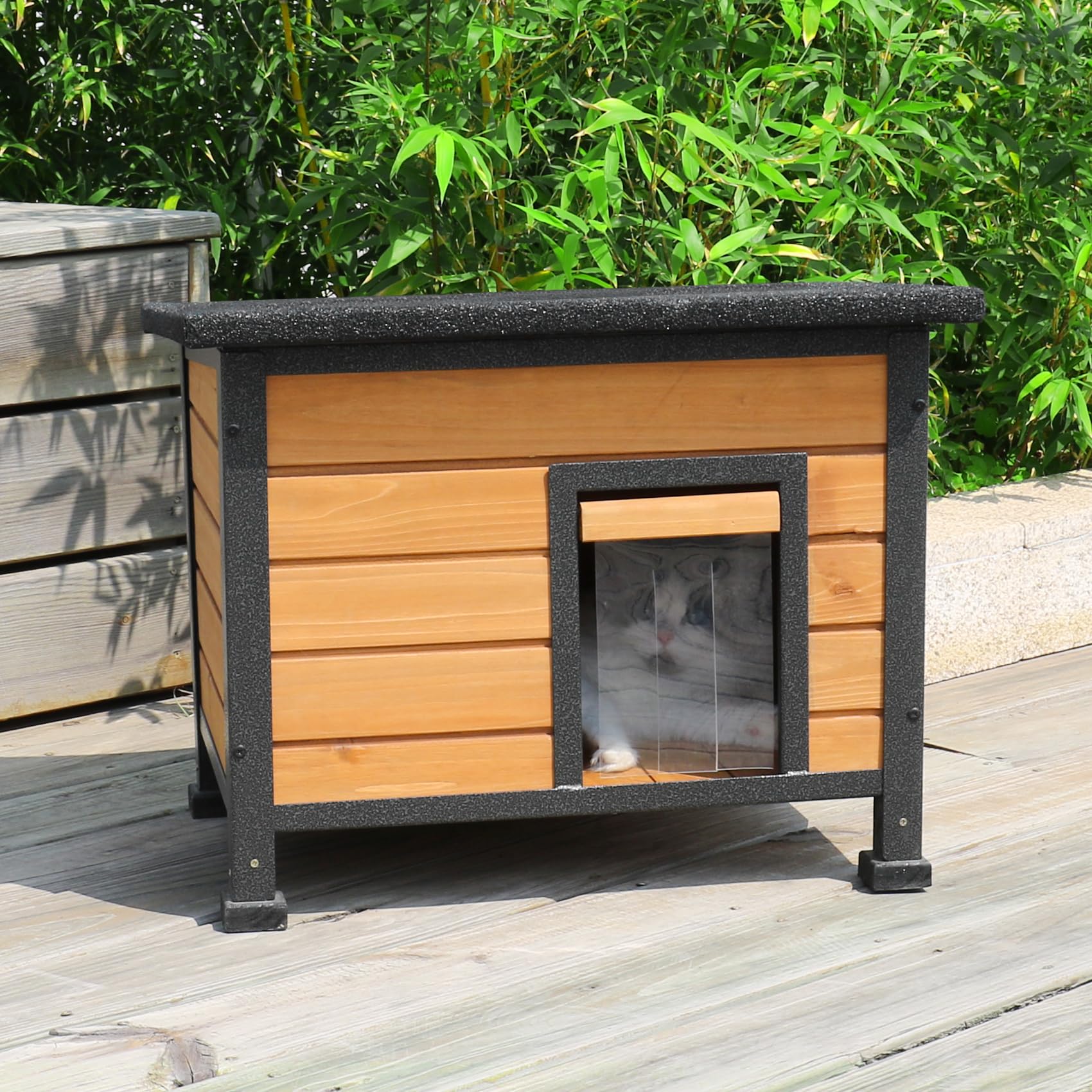 X-Zone-Pet Outdoor Cat House For Cats, Rainproof Outside Kitty House, Wooden Kitten Condo, Waterproof Roof, Indoor And Outdoor Use For Cat,Dog,Rabbit And Small Animals
