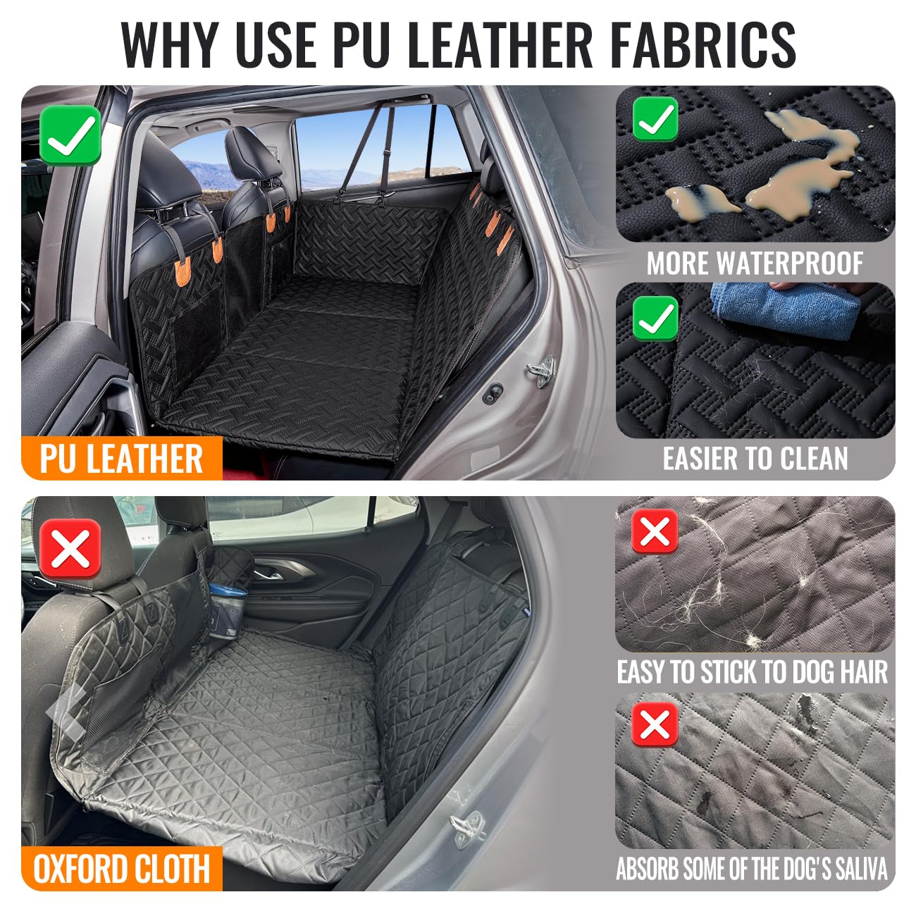 MAXFUT Dog Back Seat Extender,Backseat Pet Cover for Dogs,Rear Dog Car Seat Cover for Back Seat,Hard Bottom Car Seat Cover for D