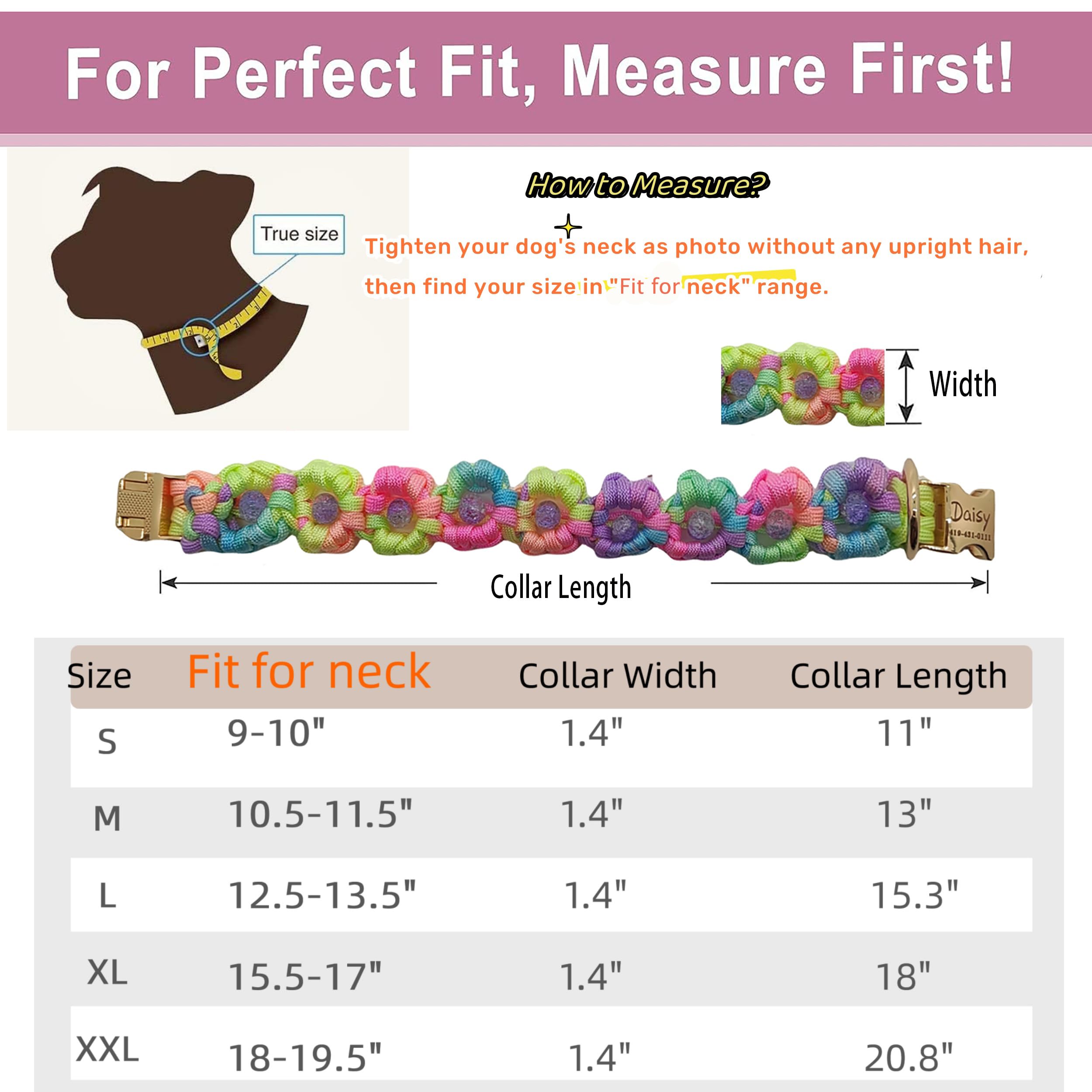 Paracord Flower Dog Collar Hand Weaved,Spring Flowers Pet Collars With Quick Release Buckle, Fit For Small Medium Large Extra La
