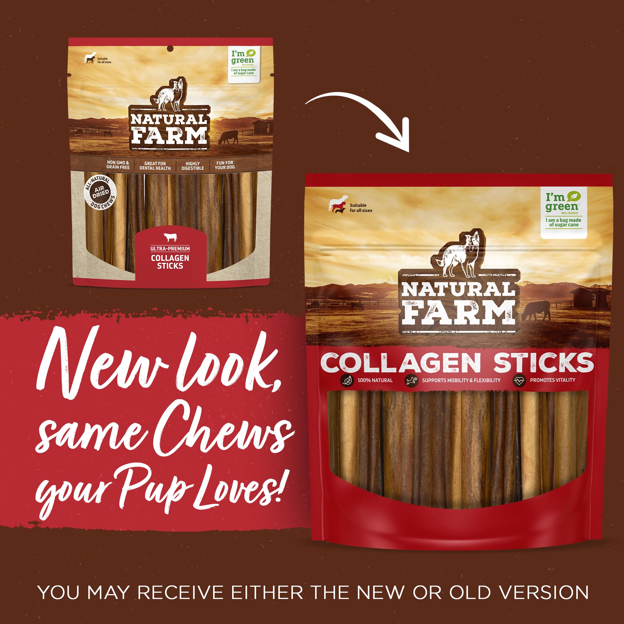 Natural Farm Peanut Butter Stuffed Collagen Sticks for Dogs (12 Inch, 5-Pack), Rawhide-Free Collagen Sticks, Natural Long Lastin