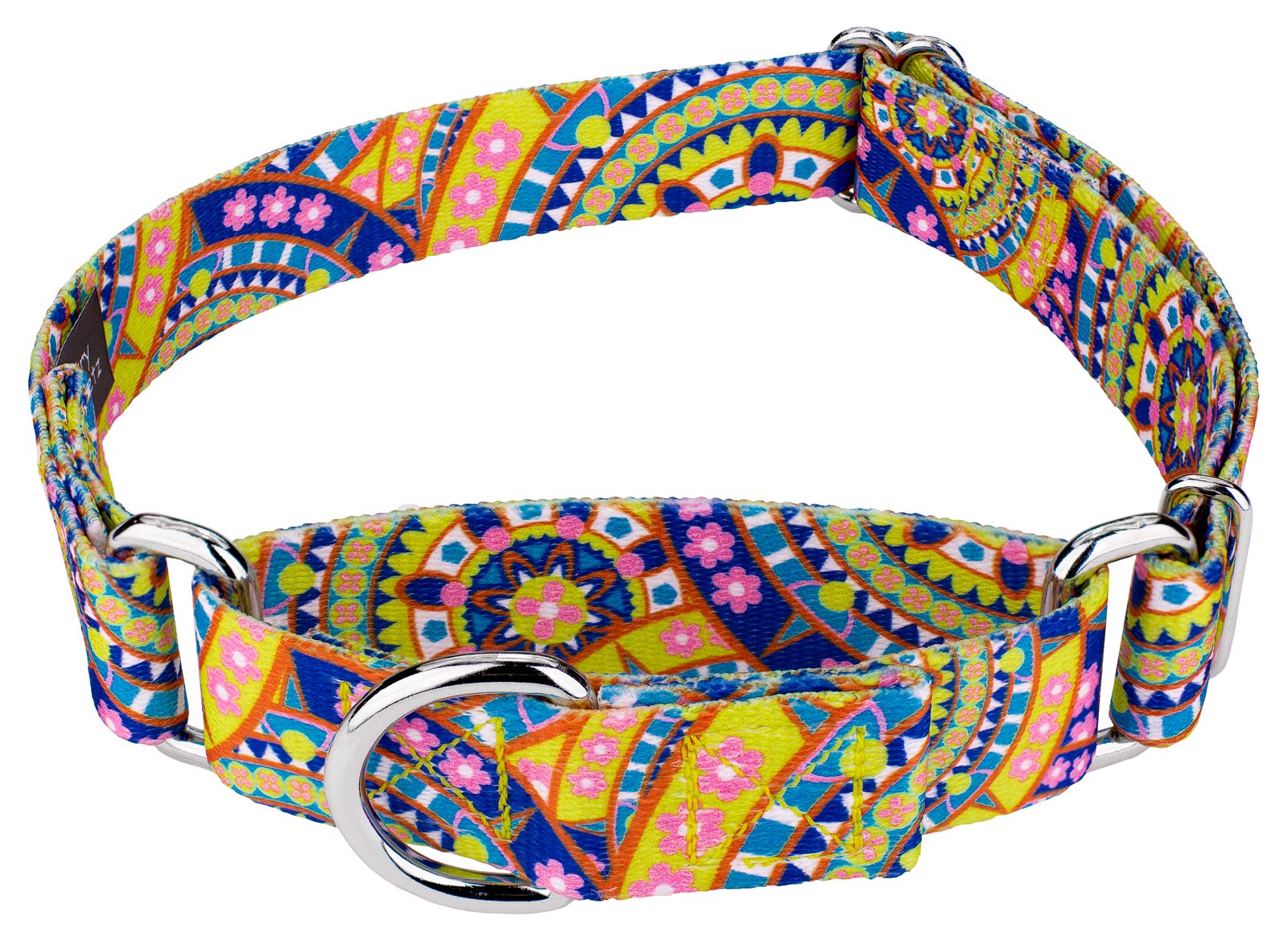 Country Brook Petz - Yellow Boho Mandala Martingale Dog Collar - Groovy Collection Featuring Far Out Designs (5/8 Inch, Small)