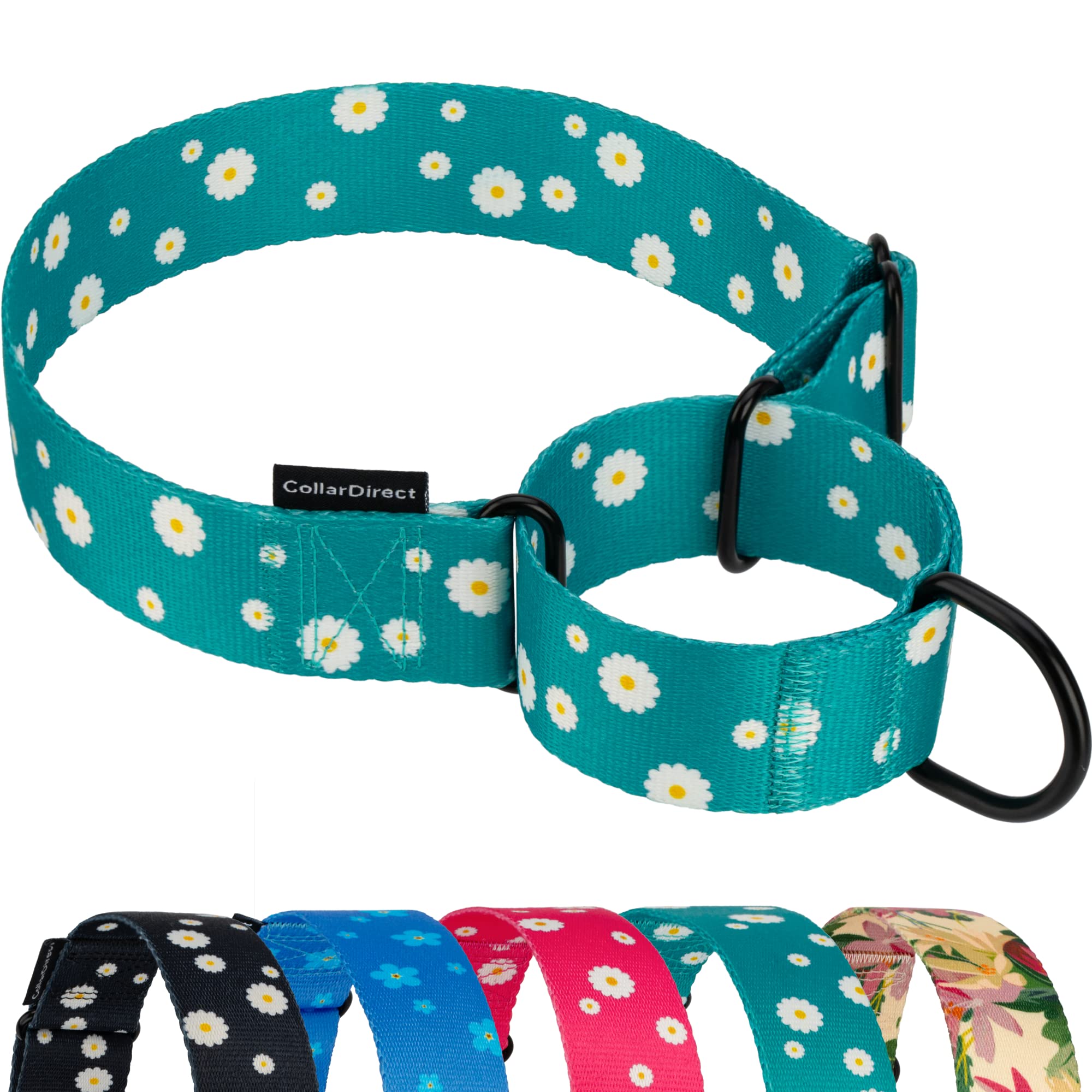 CollarDirect Martingale Collars for Dogs Heavy Duty Floral Pattern Female Safety Nylon Training Wide Collar Flower Design Large 