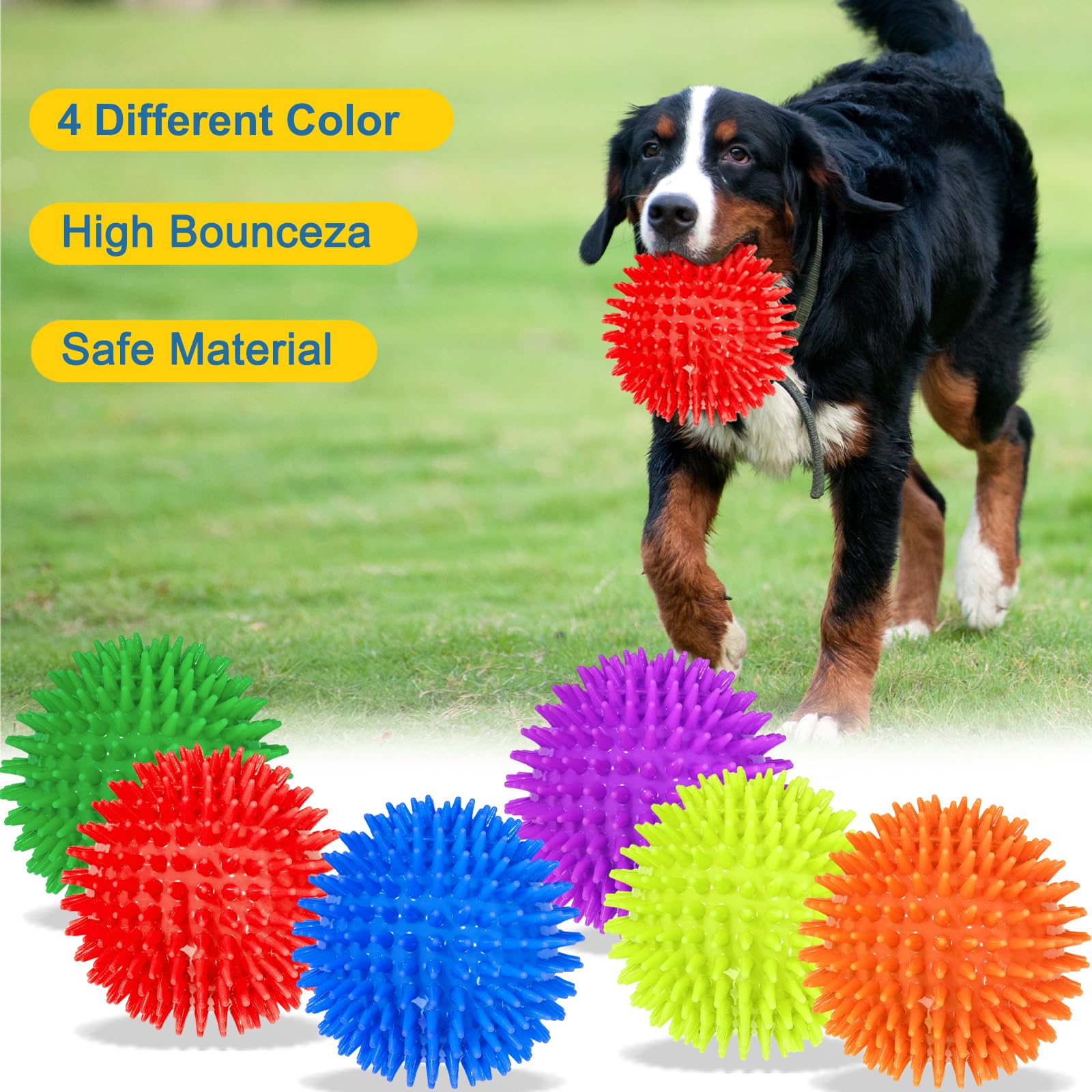 Beieverluck 6 Pack 4.5 Inch Squeaky Dog Toy Balls Spikey Dog Balls Large Dog Chew Toys For Medium Large And Small Dogs For Aggre