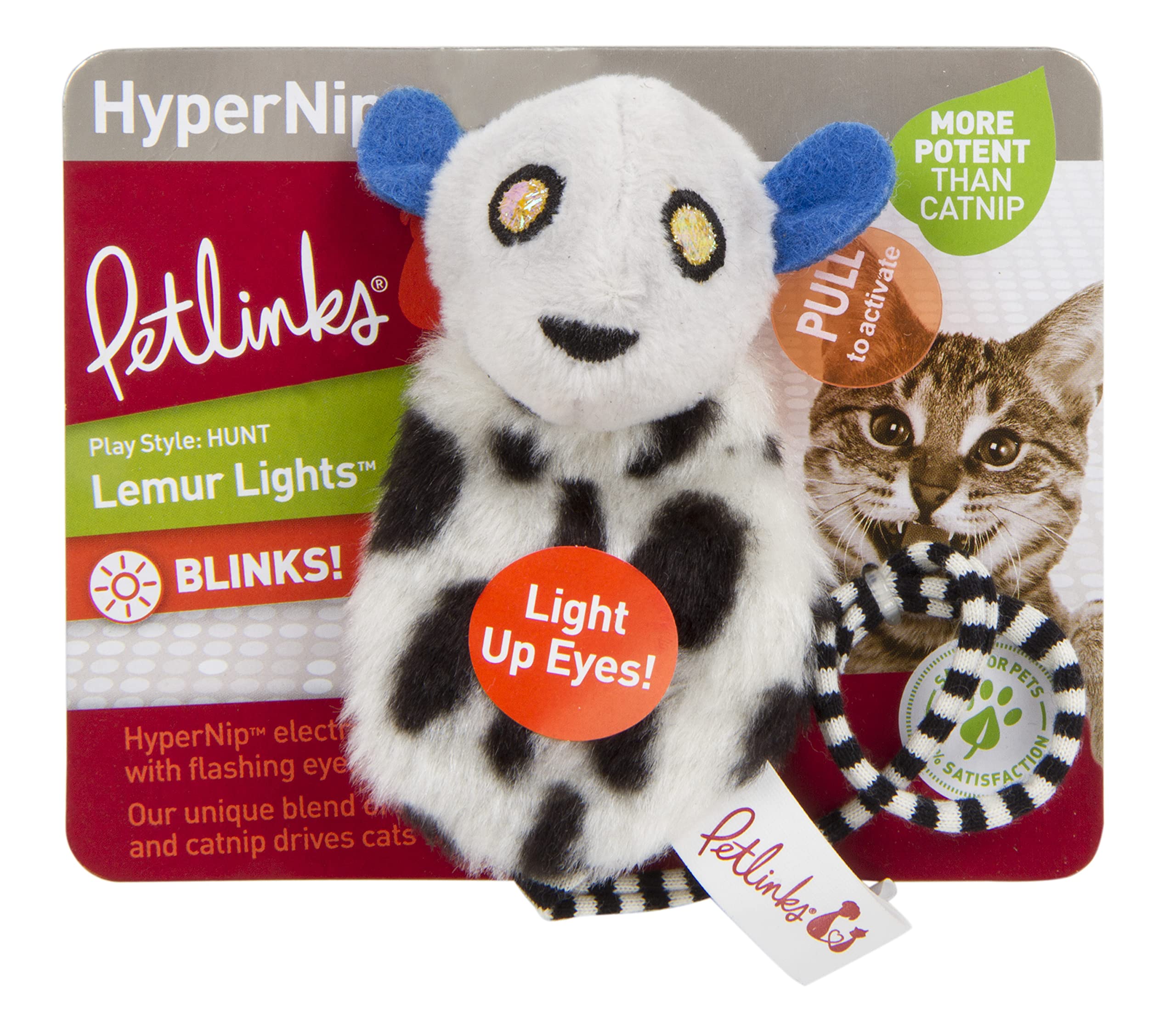 Petlinks Happynip Lemur Lights Electronic Light Cat Toy, Contains Silvervine & Catnip, Battery Powered - Black/White, One Size