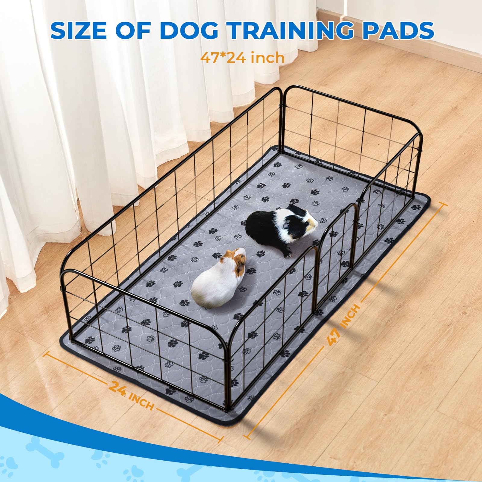 Fostanfly Non-Slip Washable Pee Pads For Dogs, 2 Pack 24''X47'' Ultra-Absorbent And Leak-Proof Washable Guinea Pig Pee Pads For