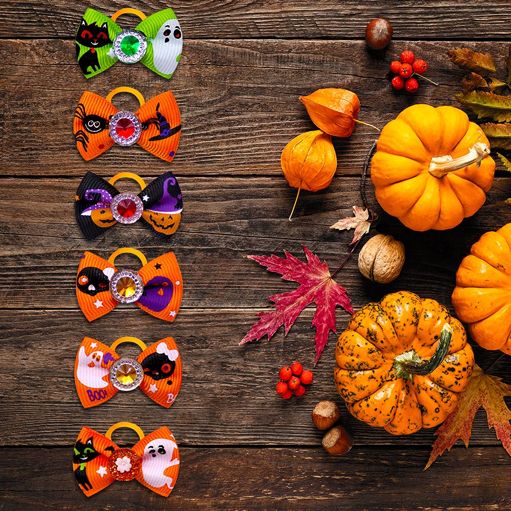 Masue Pets 20Pcs/10 Pairs Dog Hair Bows For Halloween Dog Rhinestone Bows Bling Puppy Dog Bows Dog Grooming Accessories